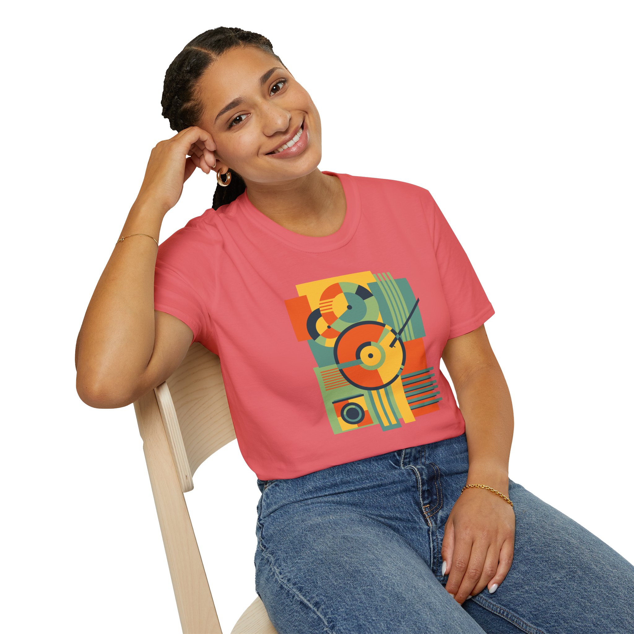 Retro Geometric Vinyl Record T-Shirt - Image 31