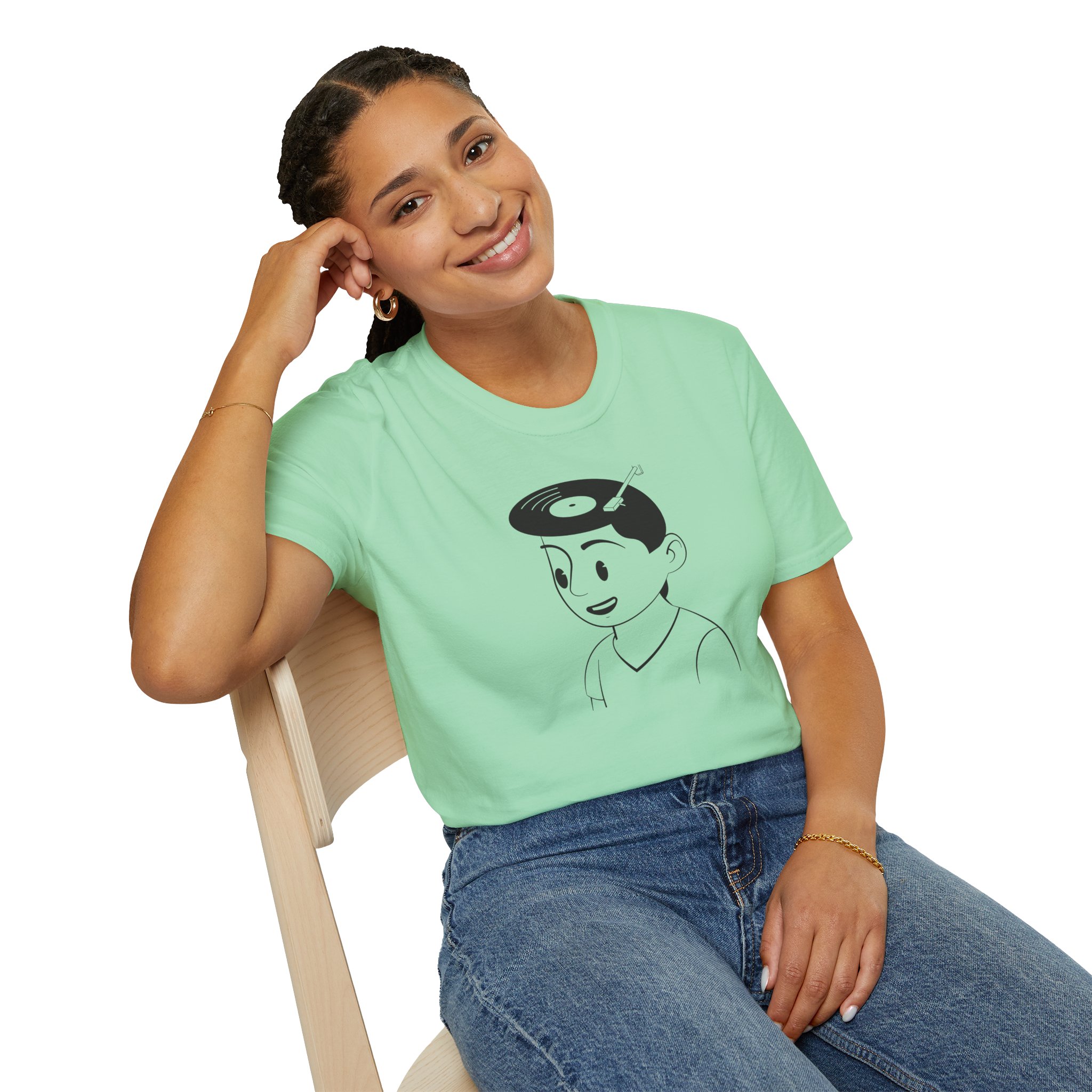 Retro Vinyl Head Illustration T-Shirt - Image 8