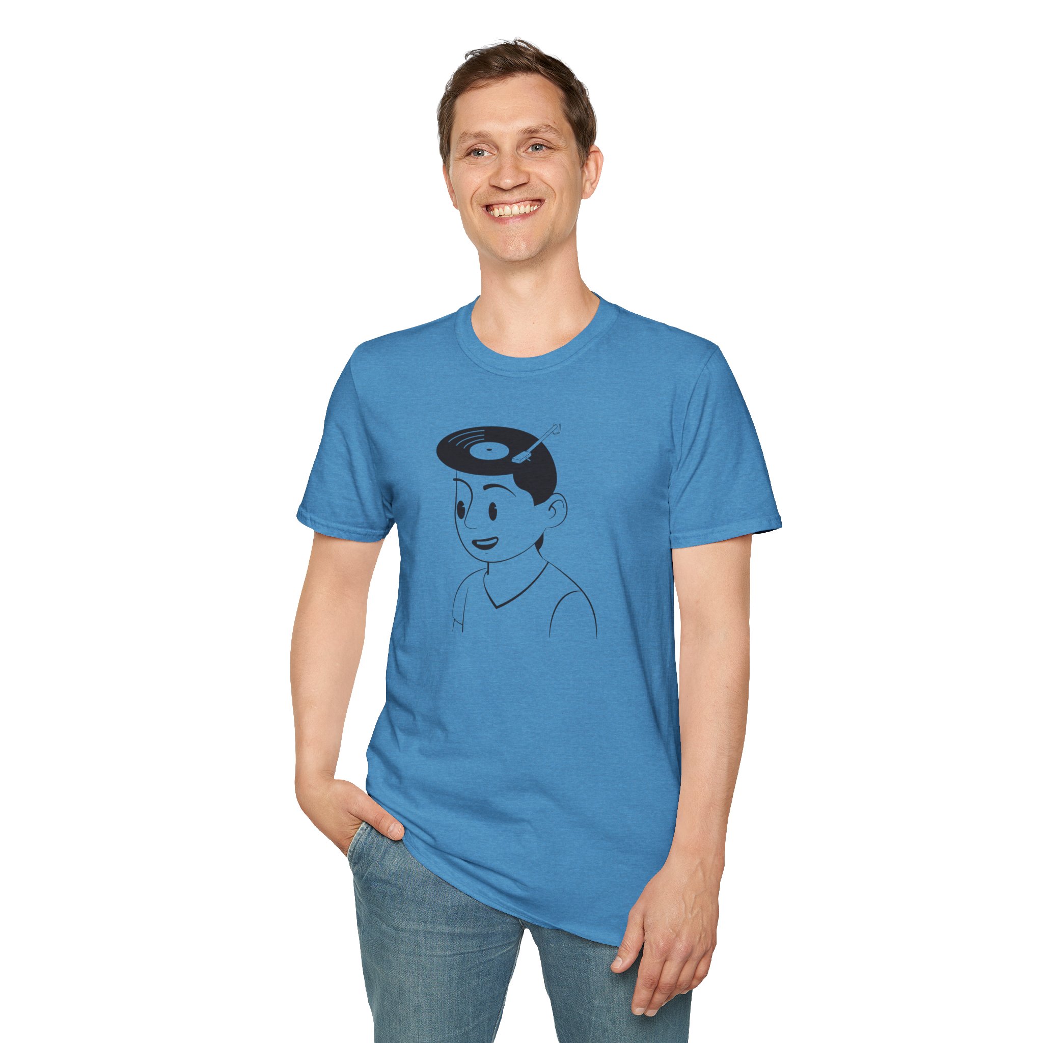 Retro Vinyl Head Illustration T-Shirt - Image 86