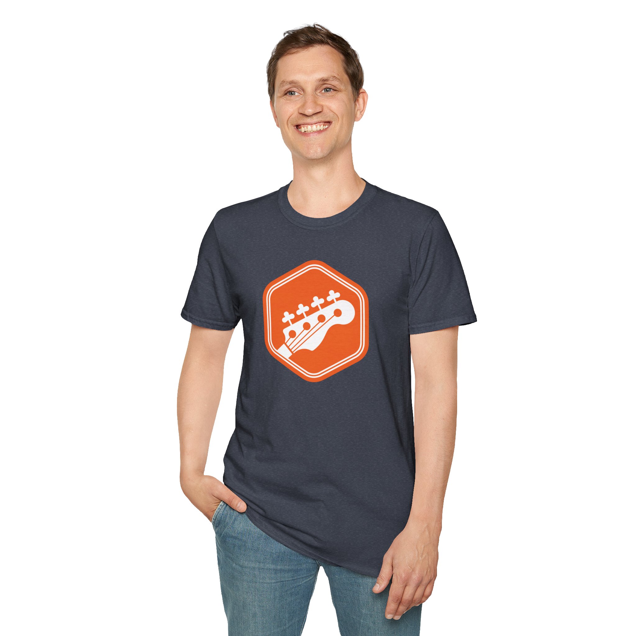 Orange Bass Guitar Badge T-Shirt — Retro Musician Tee for Bass Players - Image 108