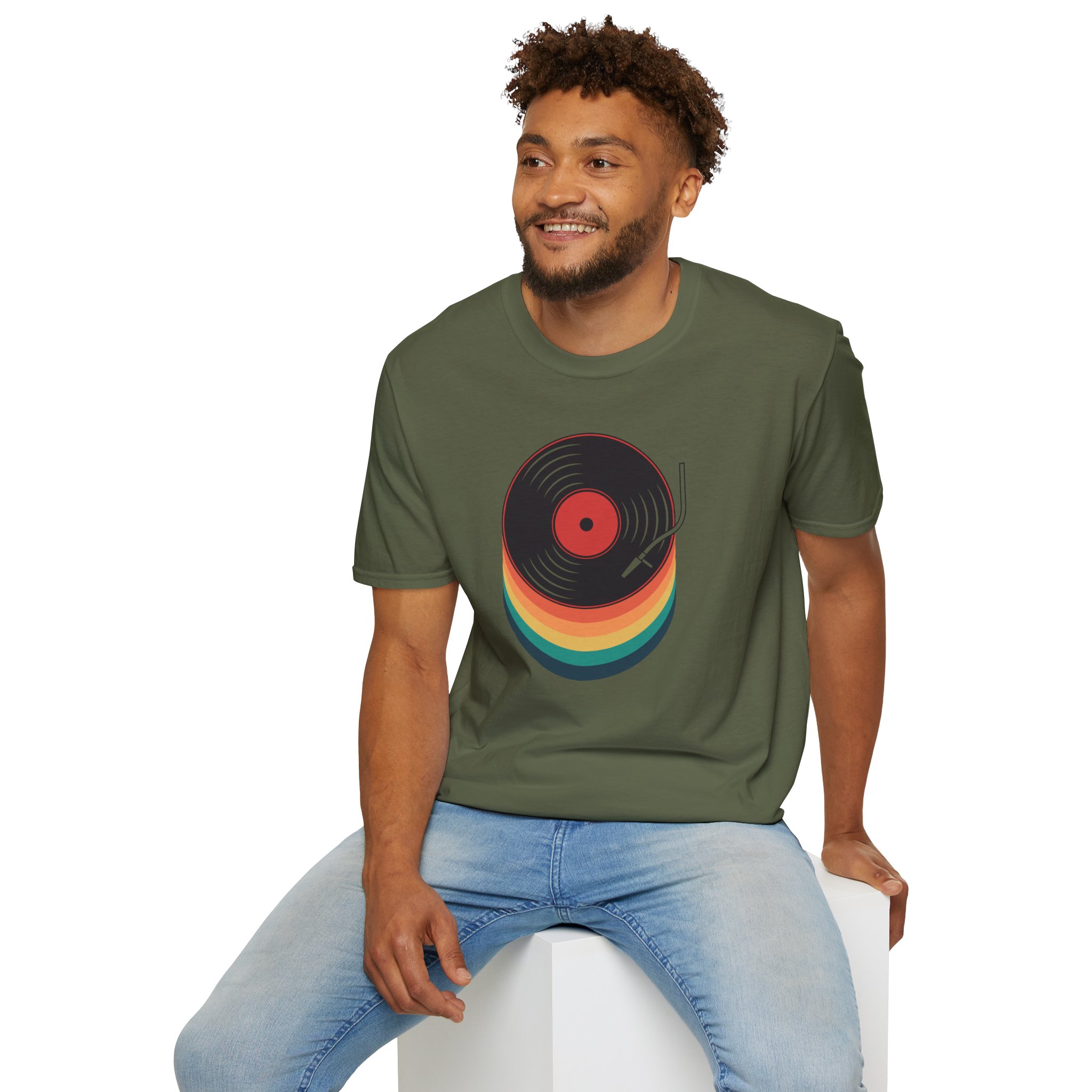 Retro Vinyl Record T-Shirt — Rainbow Stack Turntable Tee - Image 97
