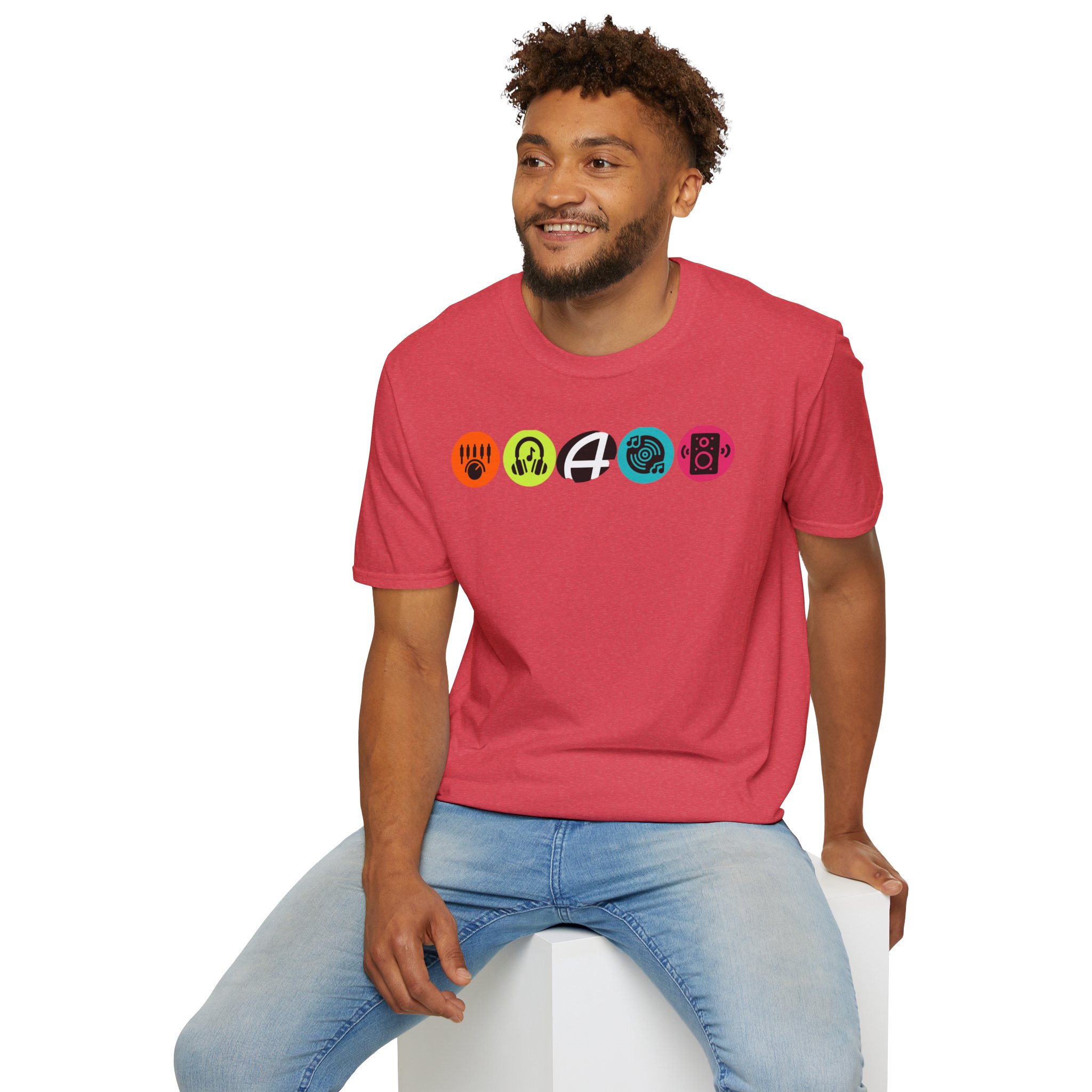Music Icon Row T-Shirt — Colorful Band Equipment Graphic Tee - Image 107