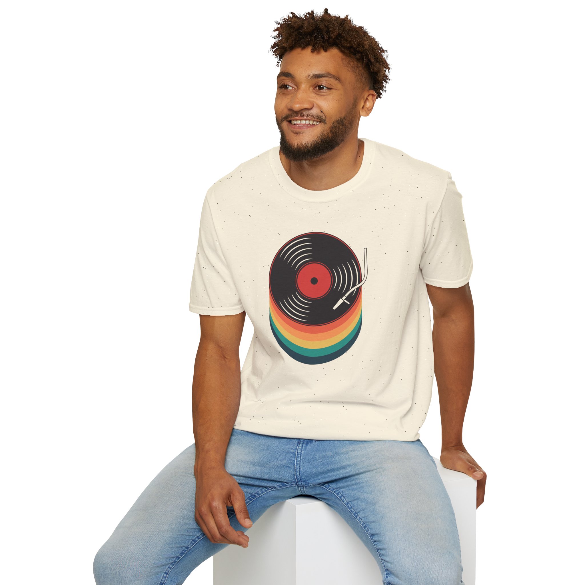 Retro Vinyl Record T-Shirt — Rainbow Stack Turntable Tee - Image 67