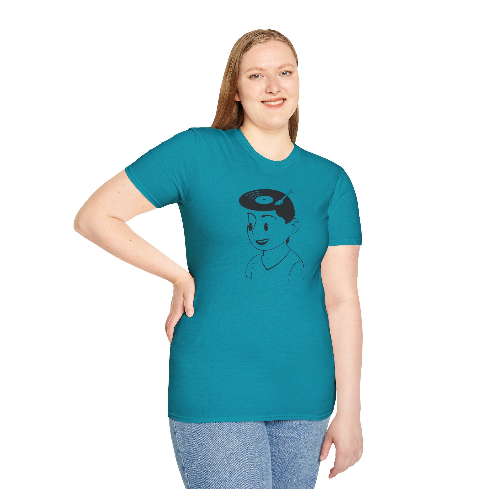 Retro Vinyl Head Illustration T-Shirt - Image 93