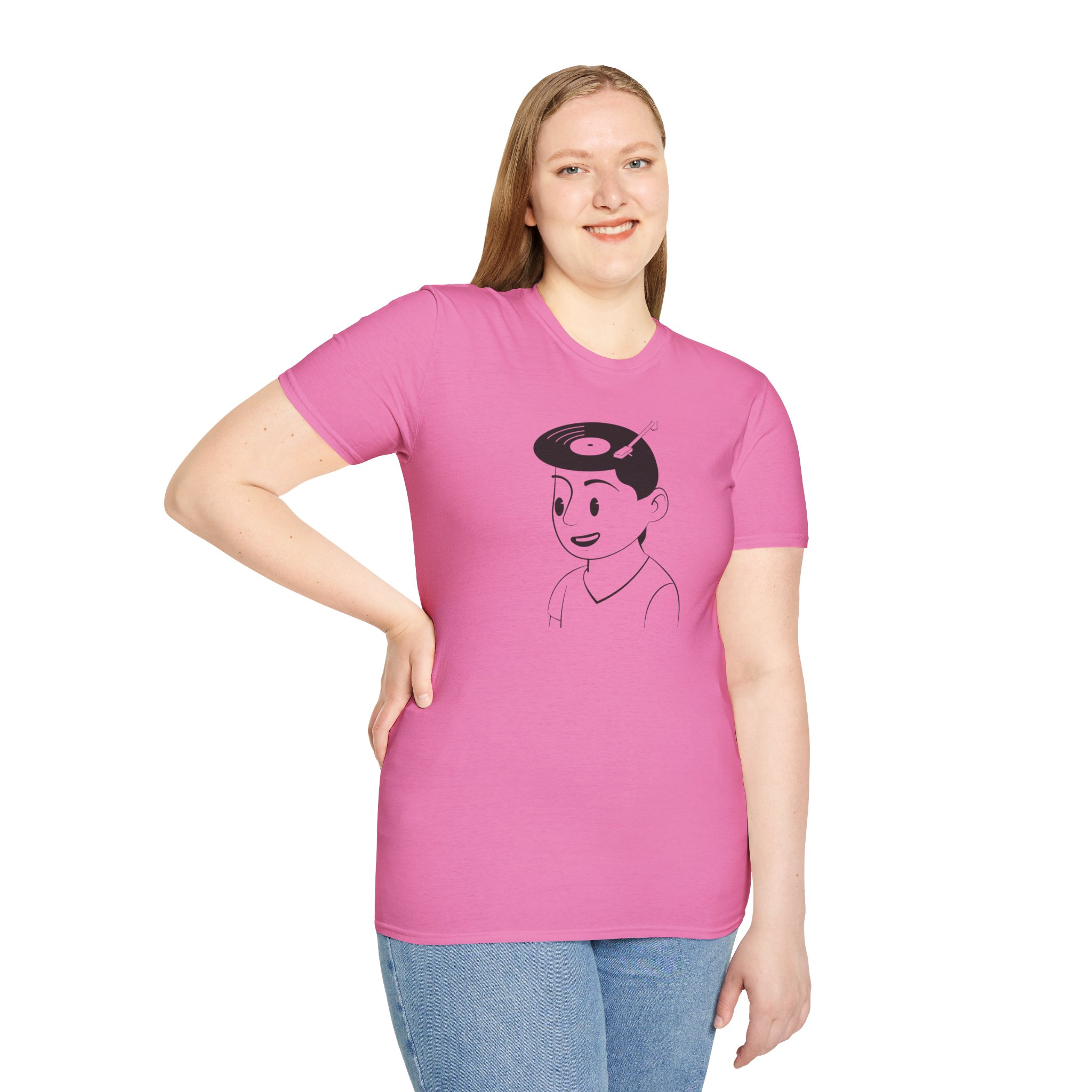 Retro Vinyl Head Illustration T-Shirt - Image 117