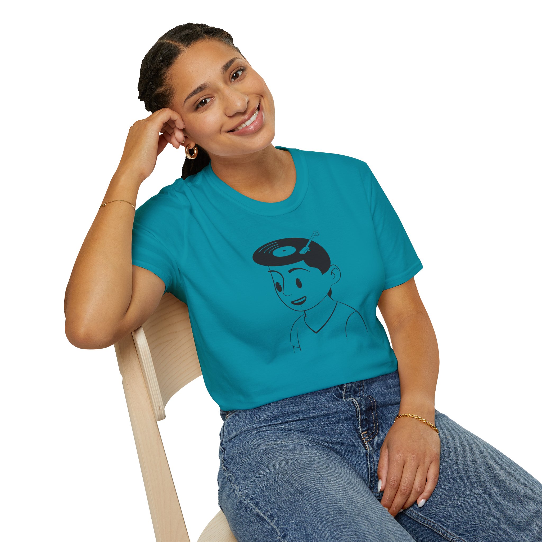 Retro Vinyl Head Illustration T-Shirt - Image 95