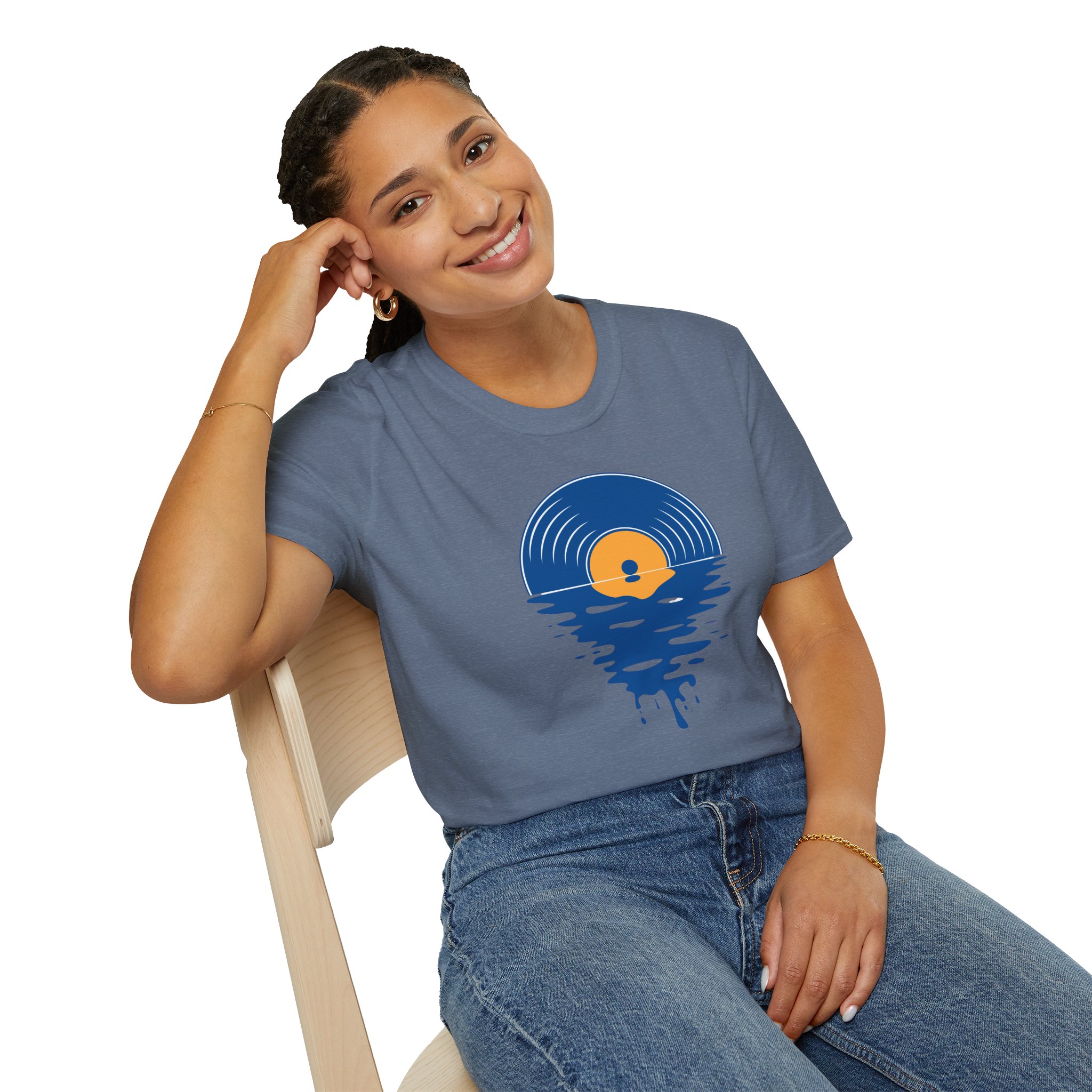 Sunset Vinyl Record T‑Shirt — Retro Music Lake Graphic Tee - Image 221