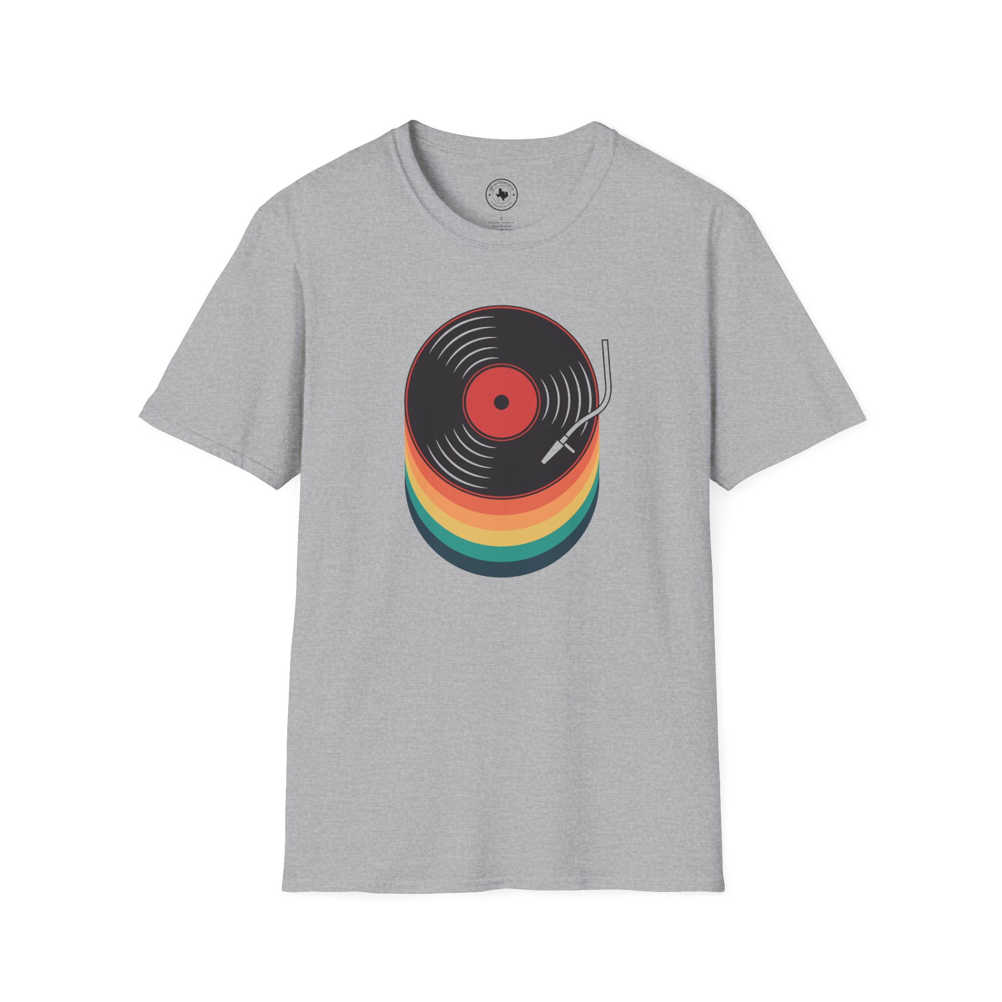 Retro Vinyl Record T-Shirt — Rainbow Stack Turntable Tee - Image 51