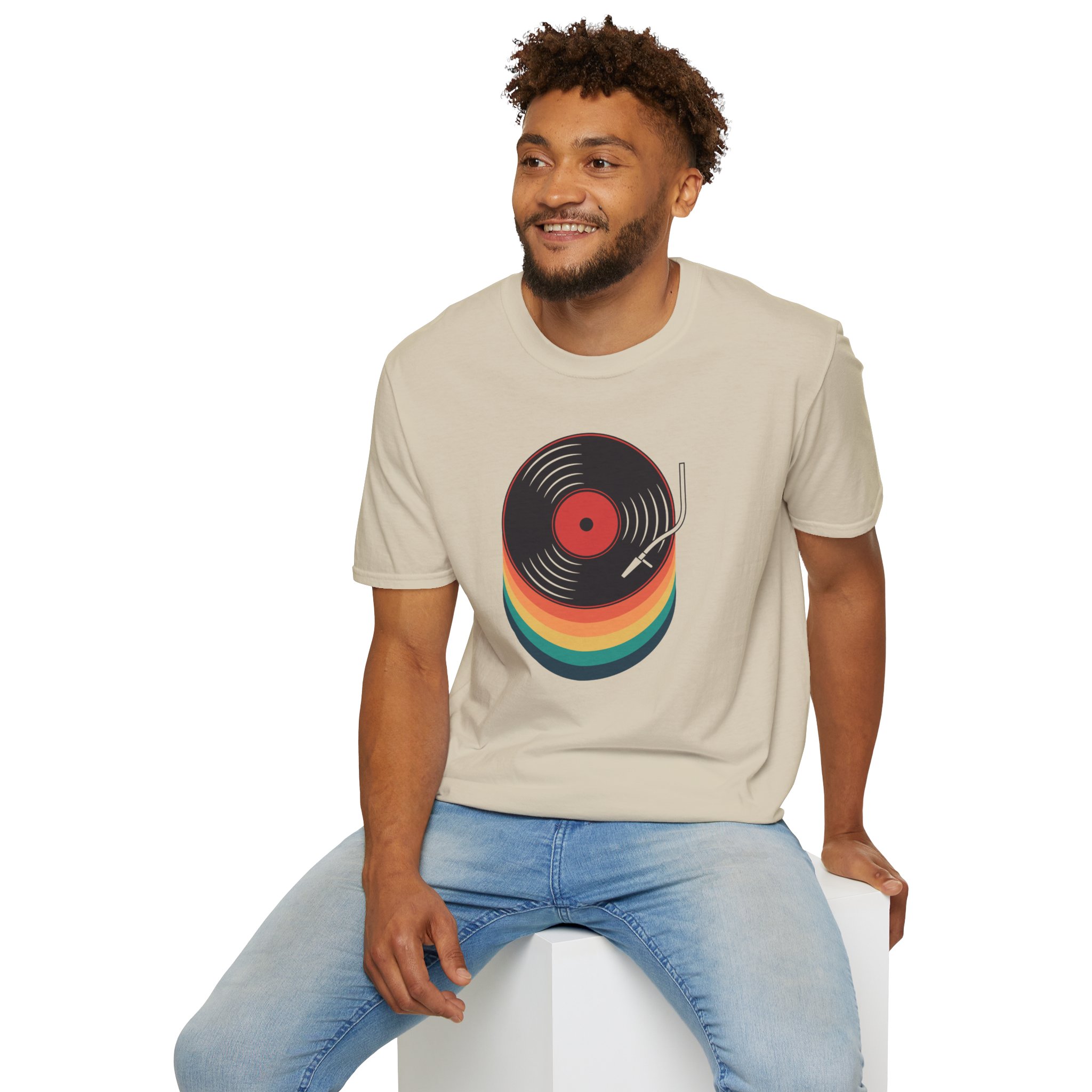 Retro Vinyl Record T-Shirt — Rainbow Stack Turntable Tee - Image 37