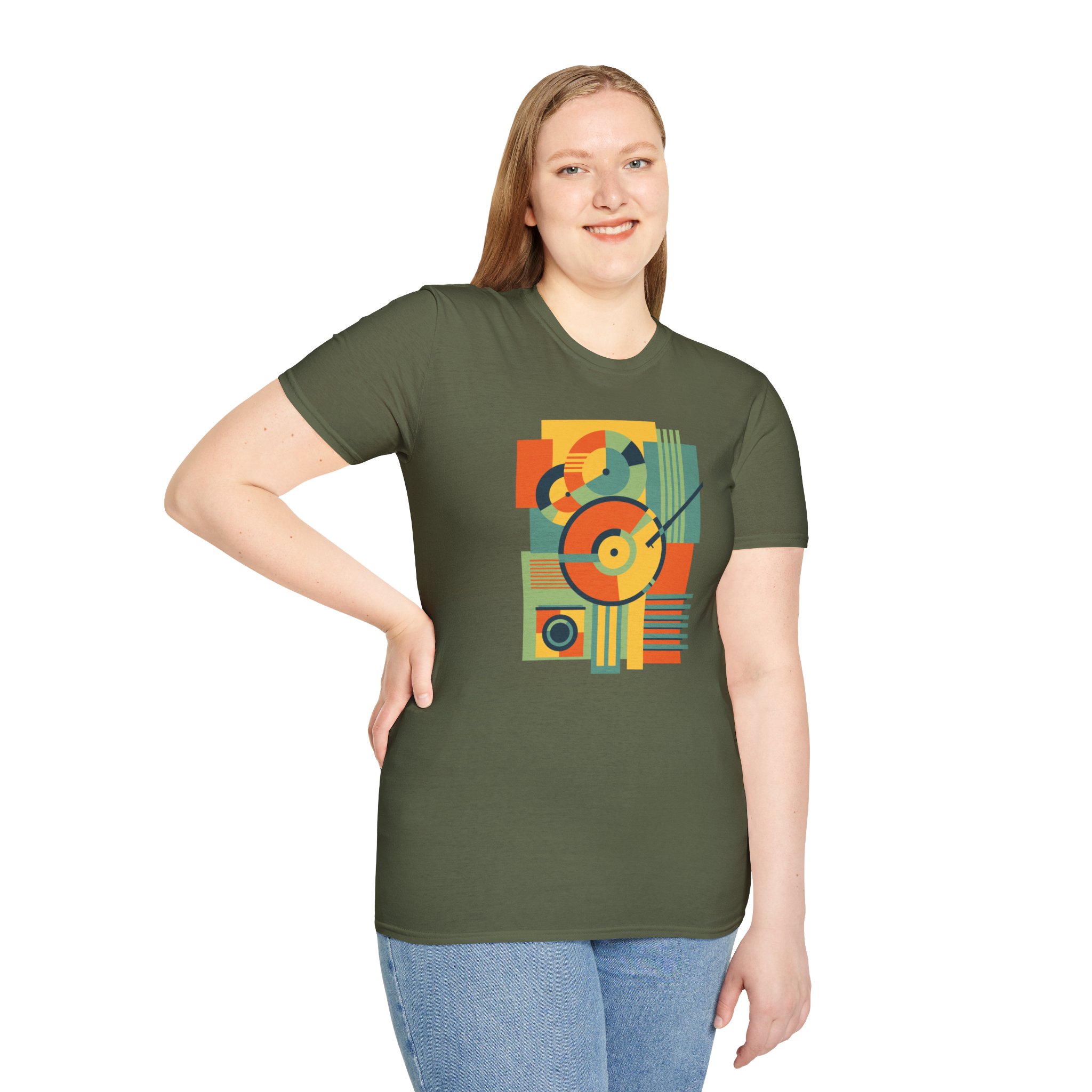 Retro Geometric Vinyl Record T-Shirt - Image 69
