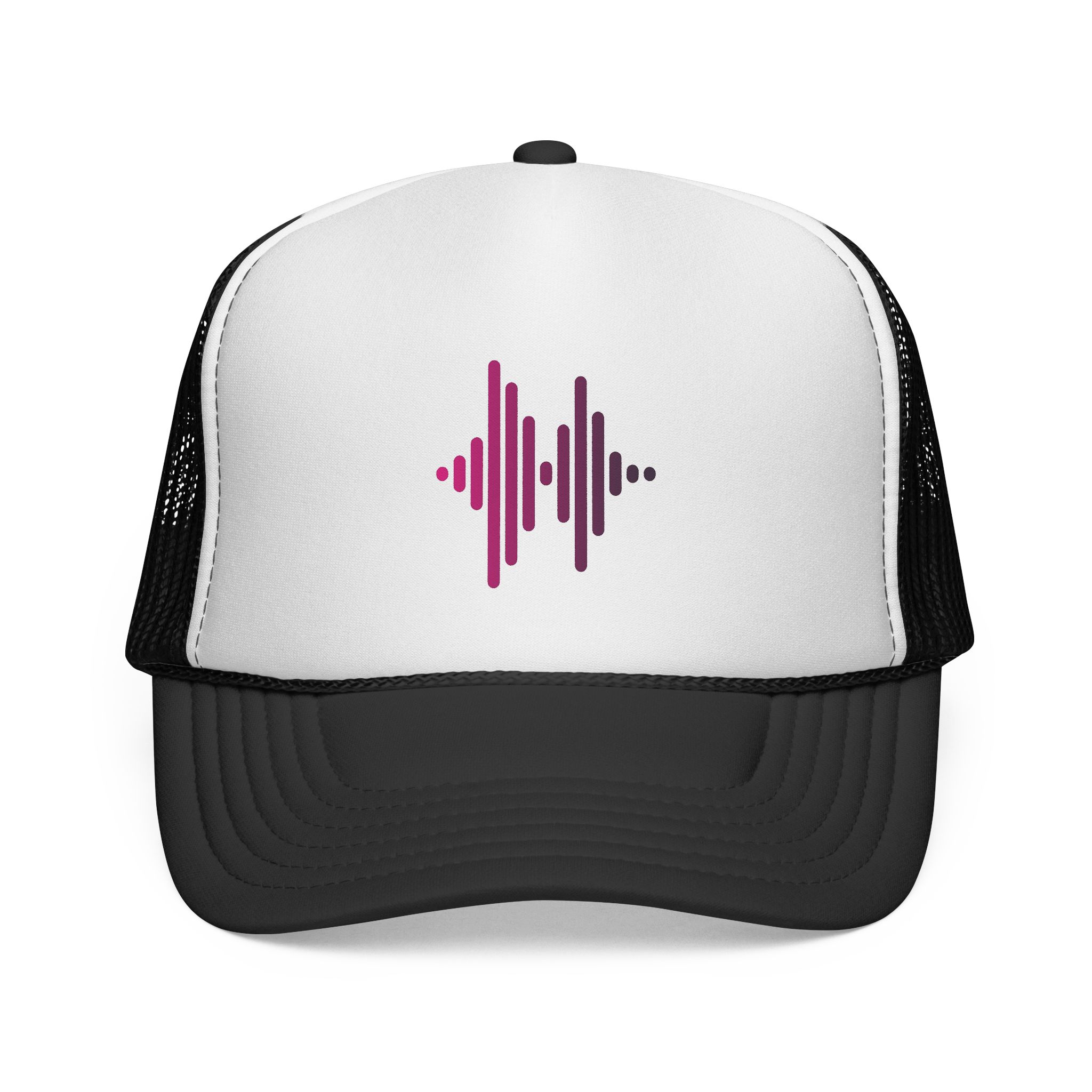 Soundwave Trucker Cap — Pink Gradient Audio Logo Mesh Hat - Image 1