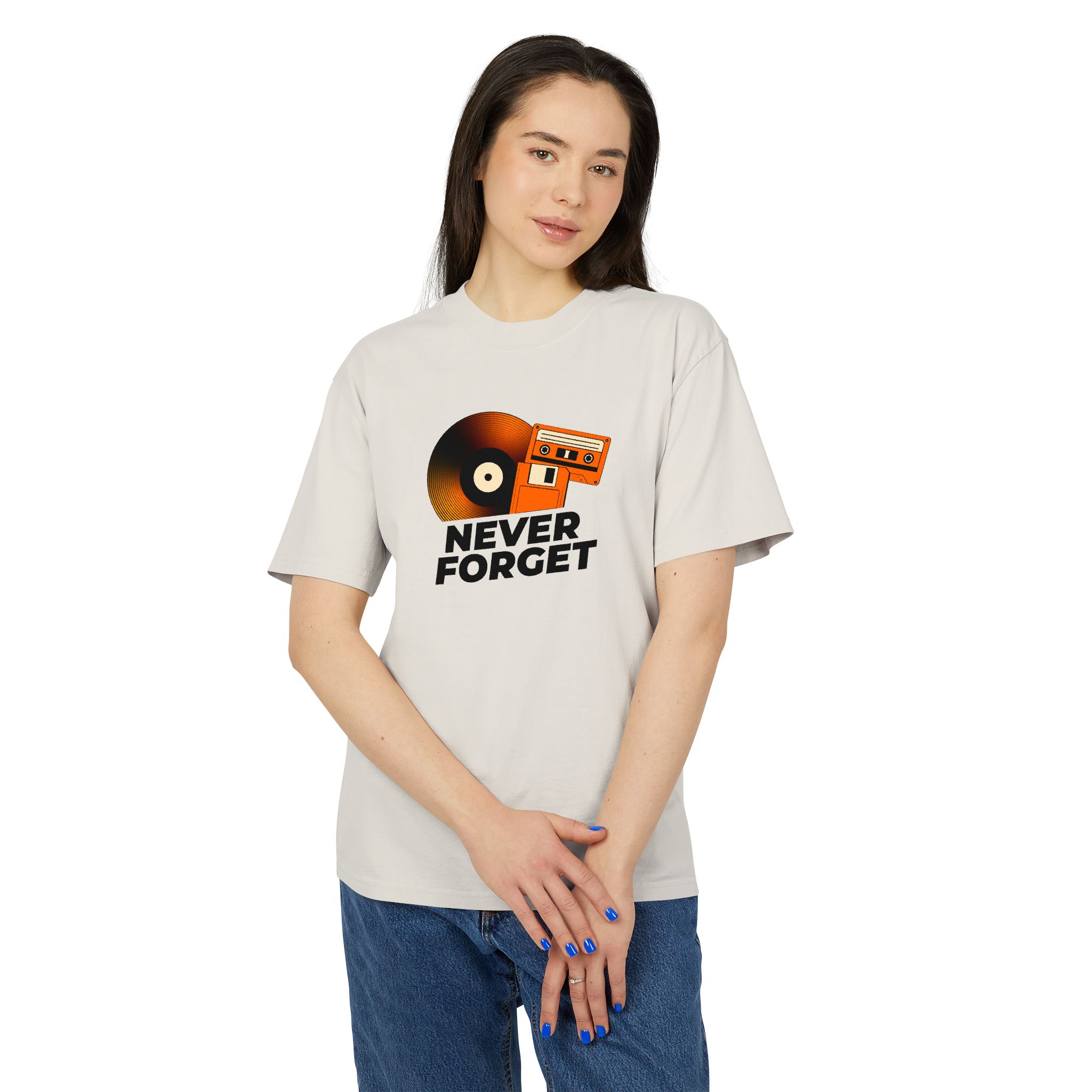 Retro Music Theme Unisex Heavy Faded Tee - 'Never Forget' - Image 7