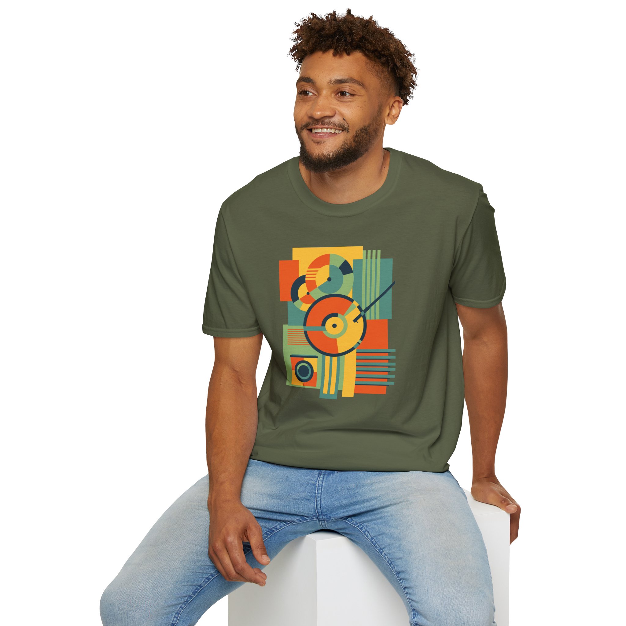 Retro Geometric Vinyl Record T-Shirt - Image 72