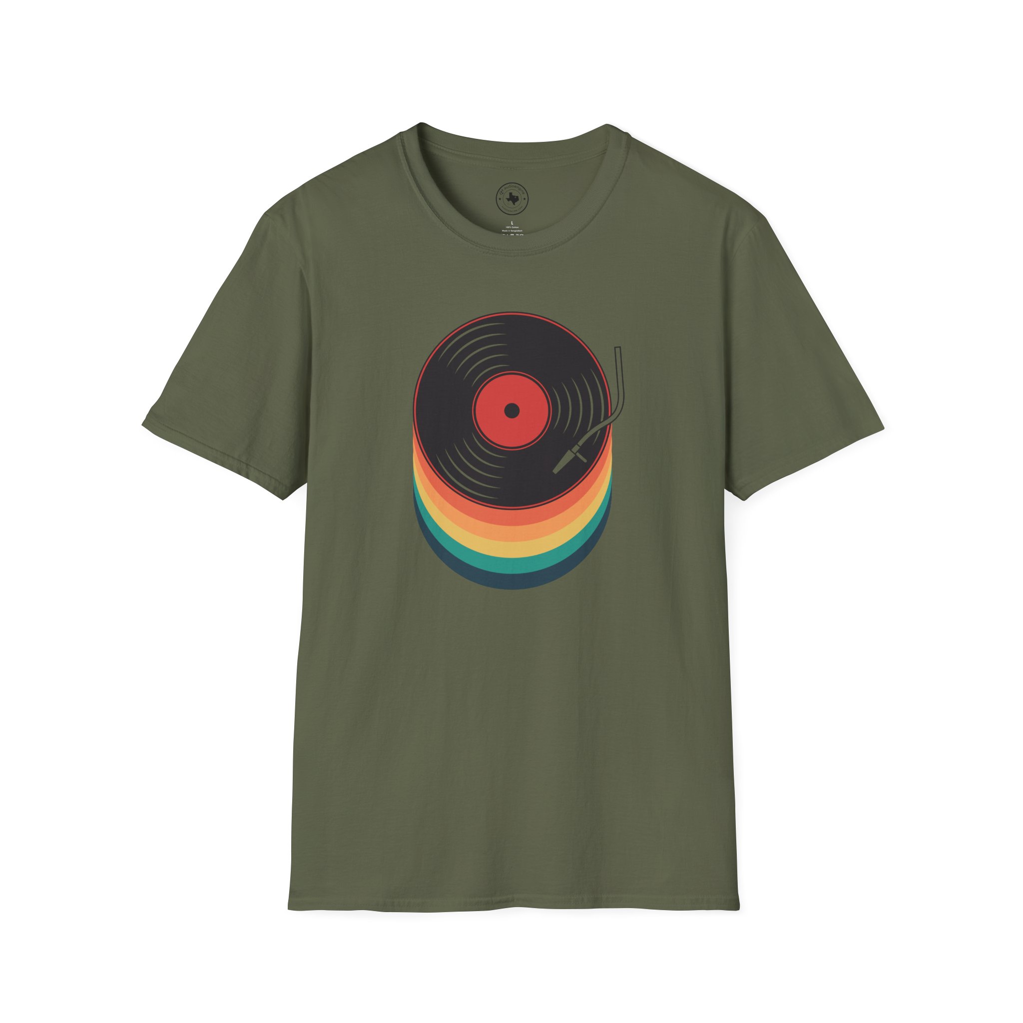 Retro Vinyl Record T-Shirt — Rainbow Stack Turntable Tee - Image 91