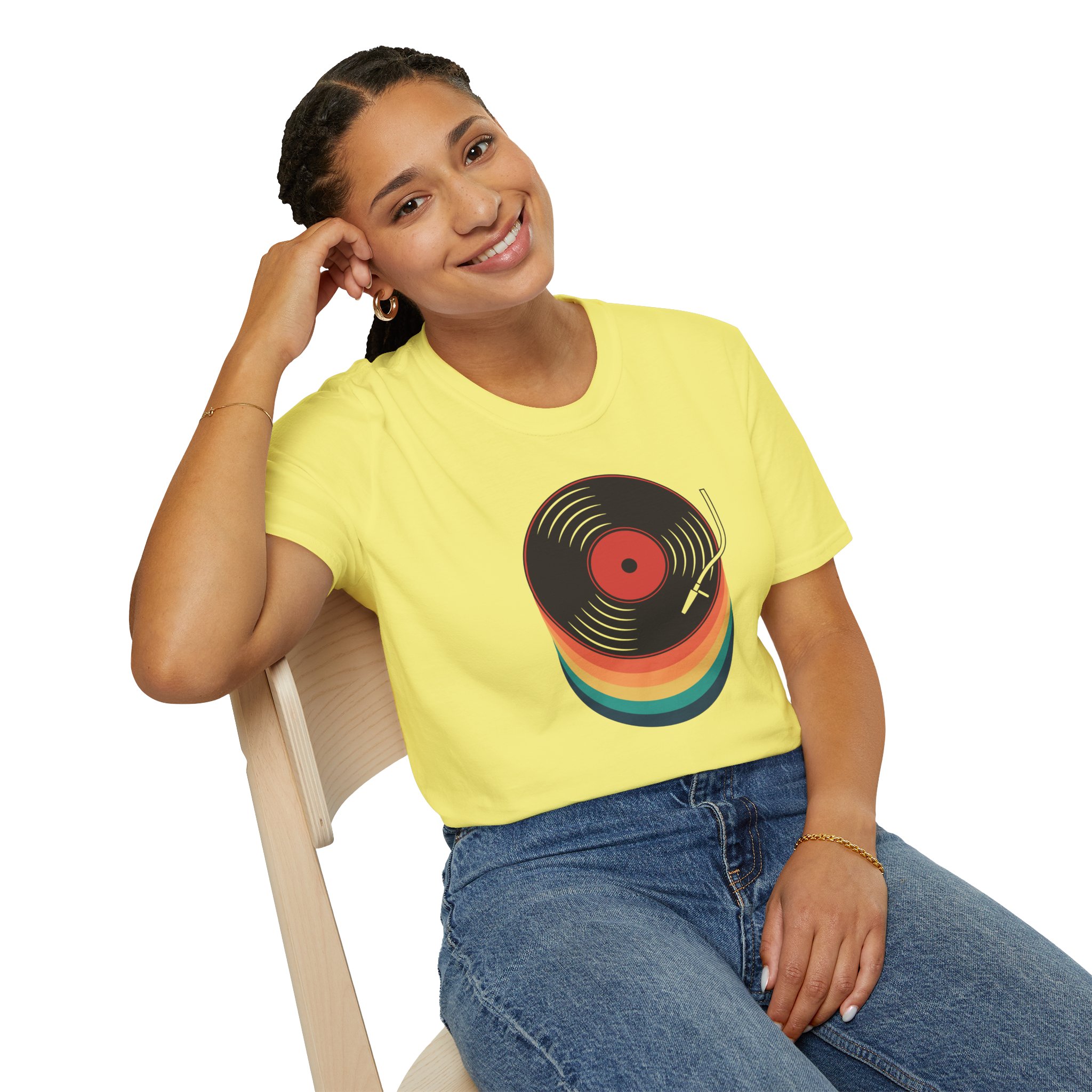 Retro Vinyl Record T-Shirt — Rainbow Stack Turntable Tee - Image 78