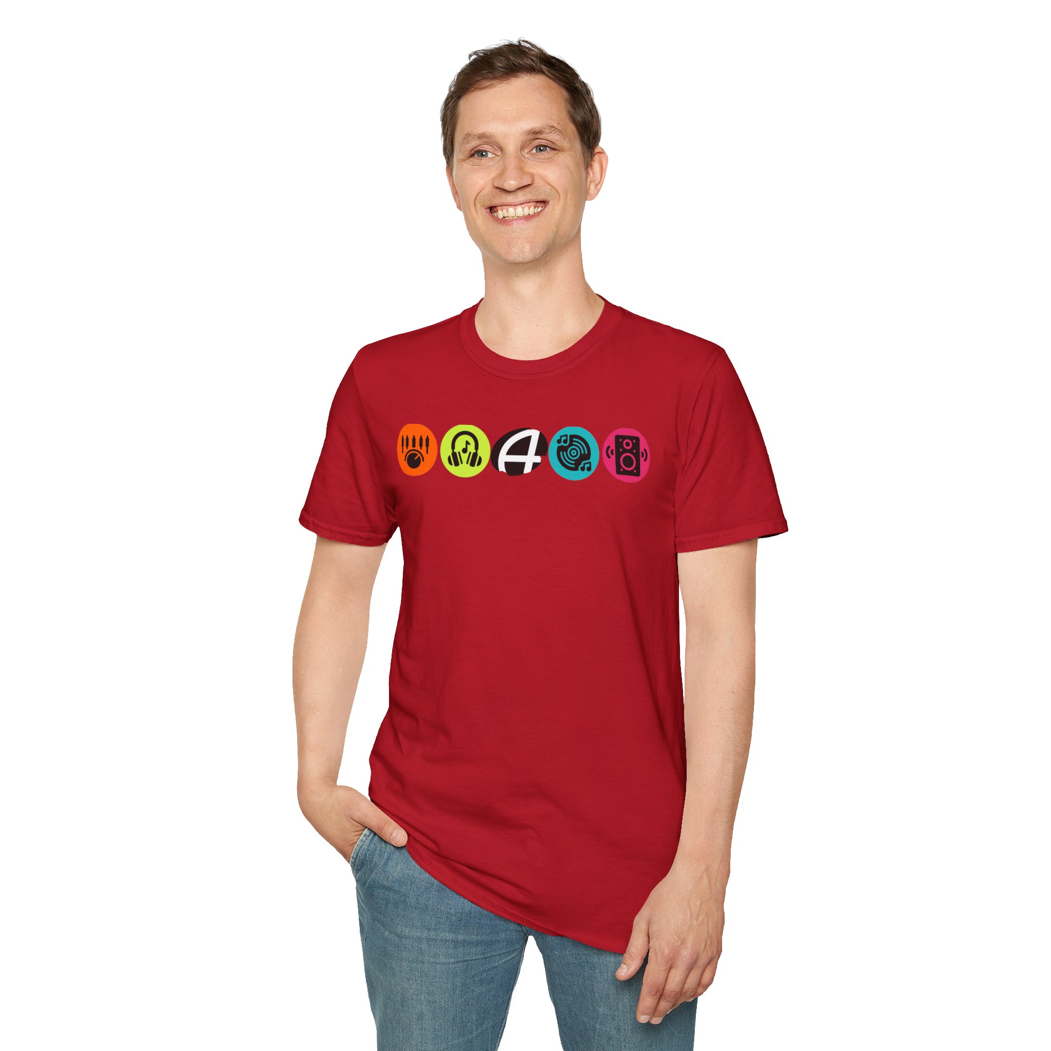Music Icon Row T-Shirt — Colorful Band Equipment Graphic Tee - Image 123