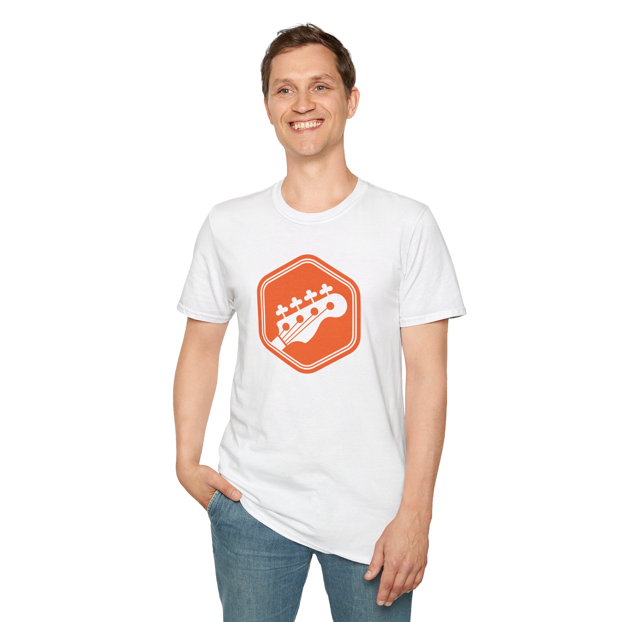 Orange Bass Guitar Badge T-Shirt — Retro Musician Tee for Bass Players - Image 18