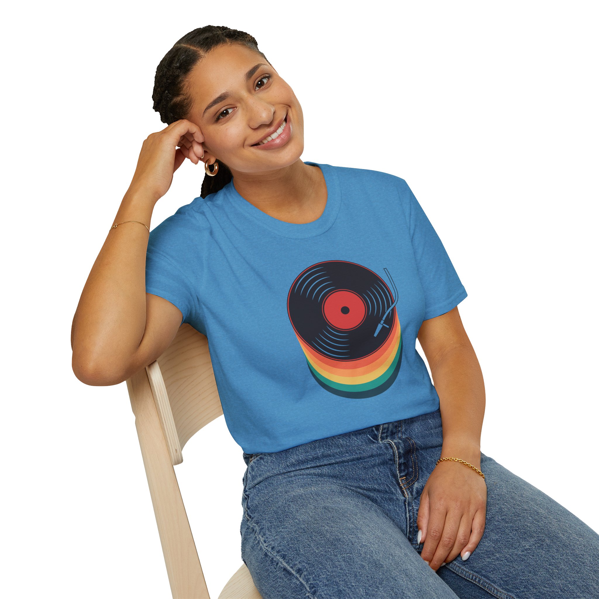 Retro Vinyl Record T-Shirt — Rainbow Stack Turntable Tee - Image 138