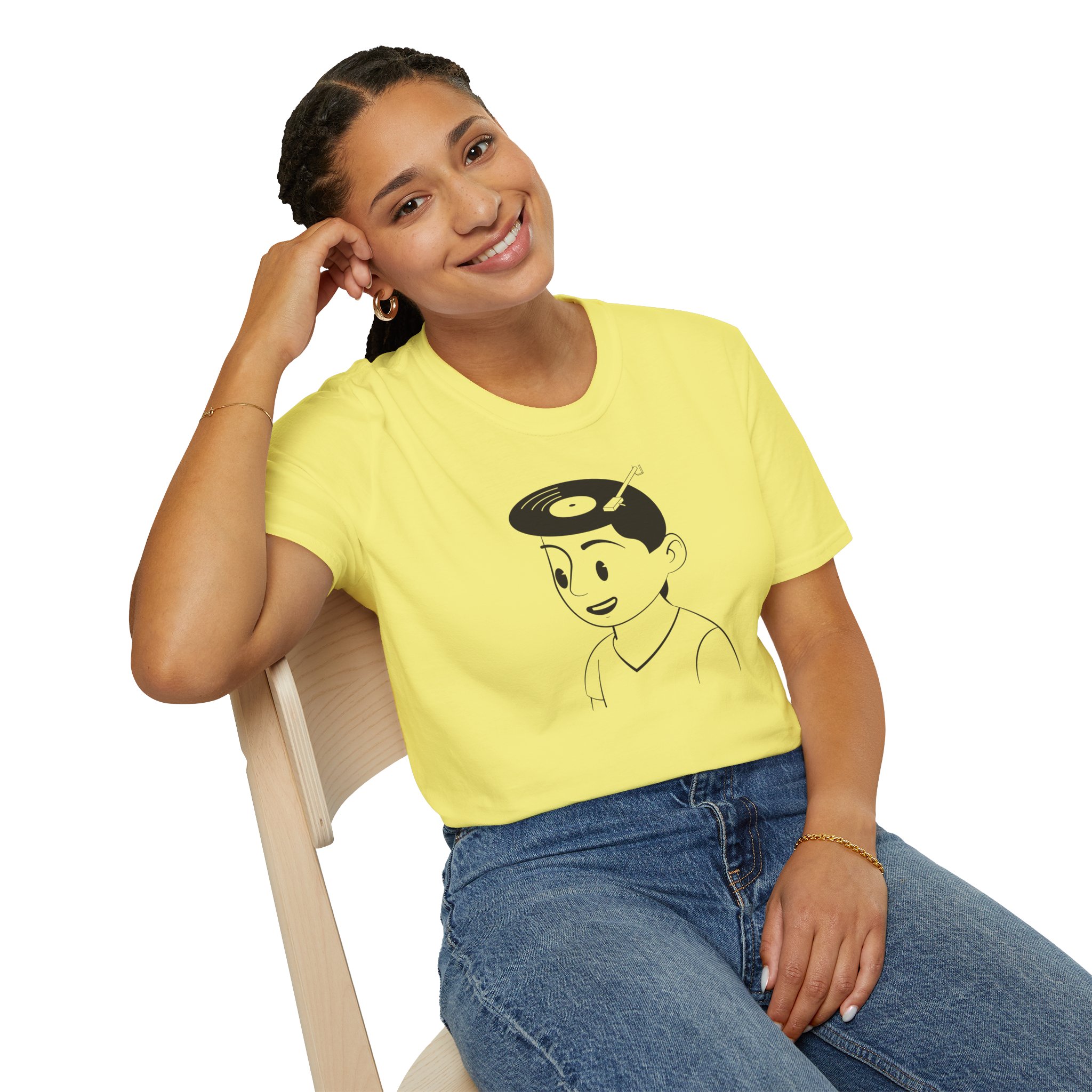 Retro Vinyl Head Illustration T-Shirt - Image 55