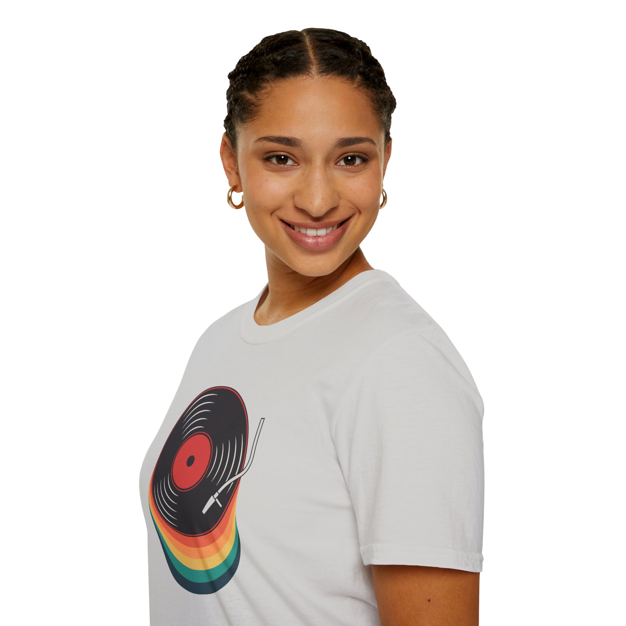 Retro Vinyl Record T-Shirt — Rainbow Stack Turntable Tee - Image 50