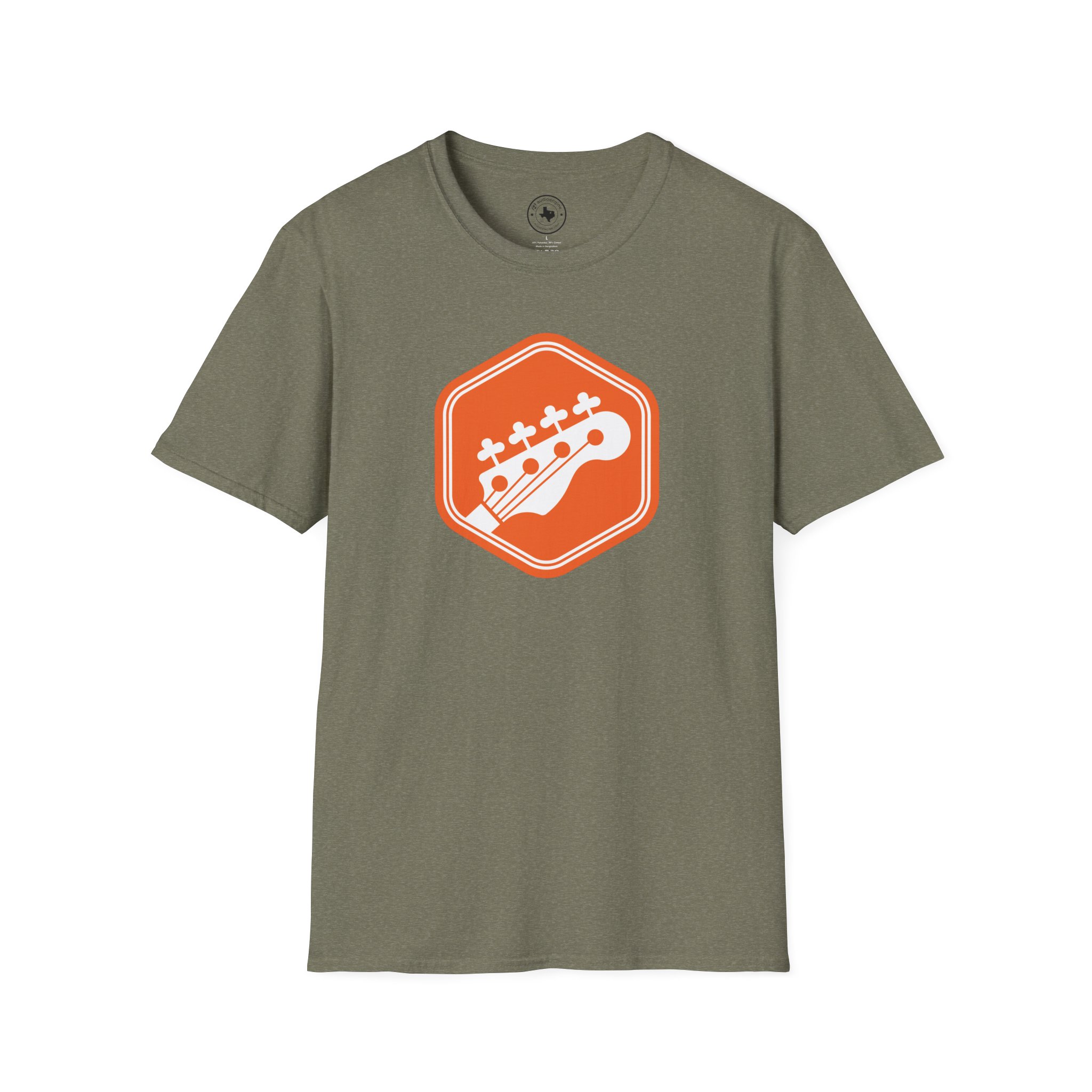 Orange Bass Guitar Badge T-Shirt — Retro Musician Tee for Bass Players - Image 2