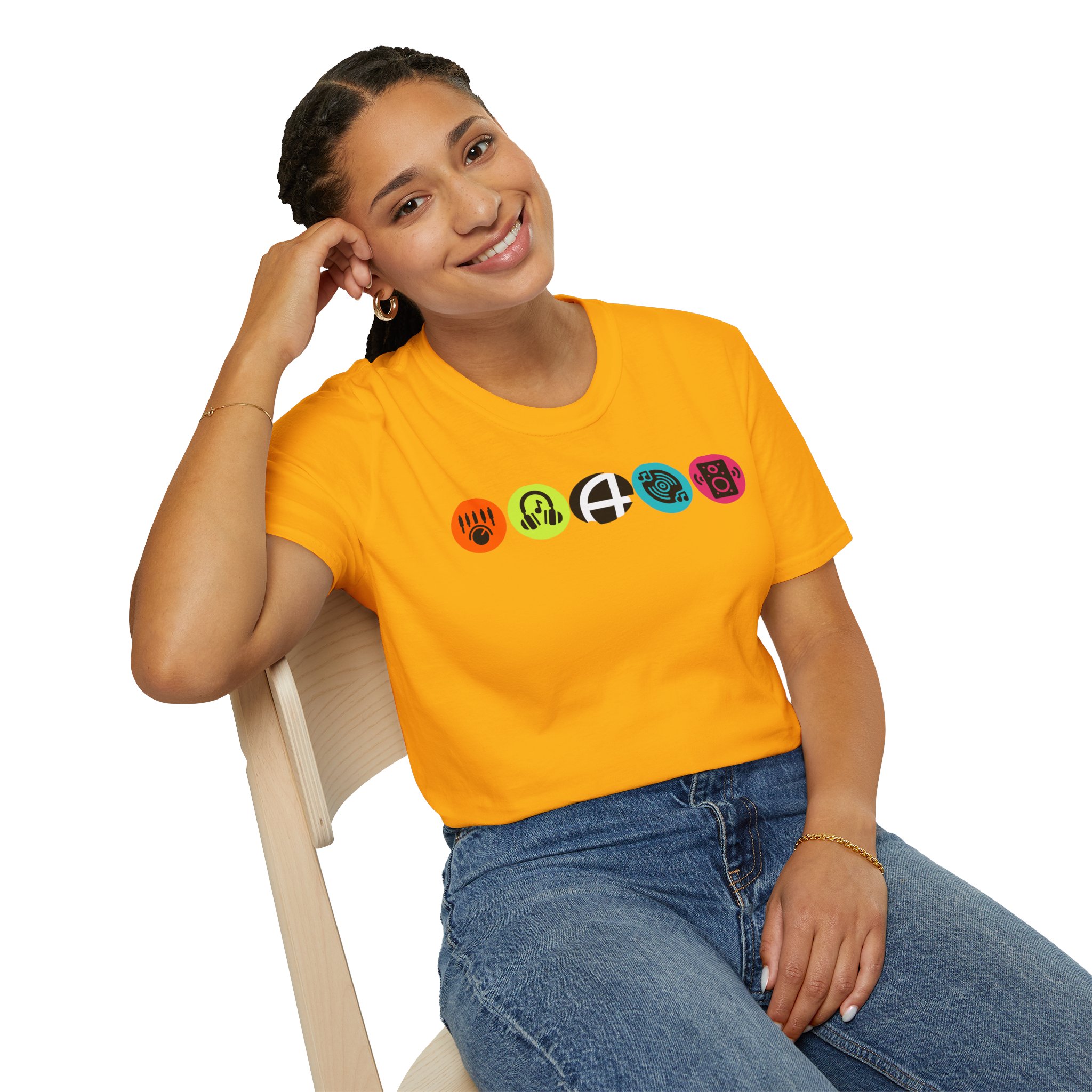 Music Icon Row T-Shirt — Colorful Band Equipment Graphic Tee - Image 34