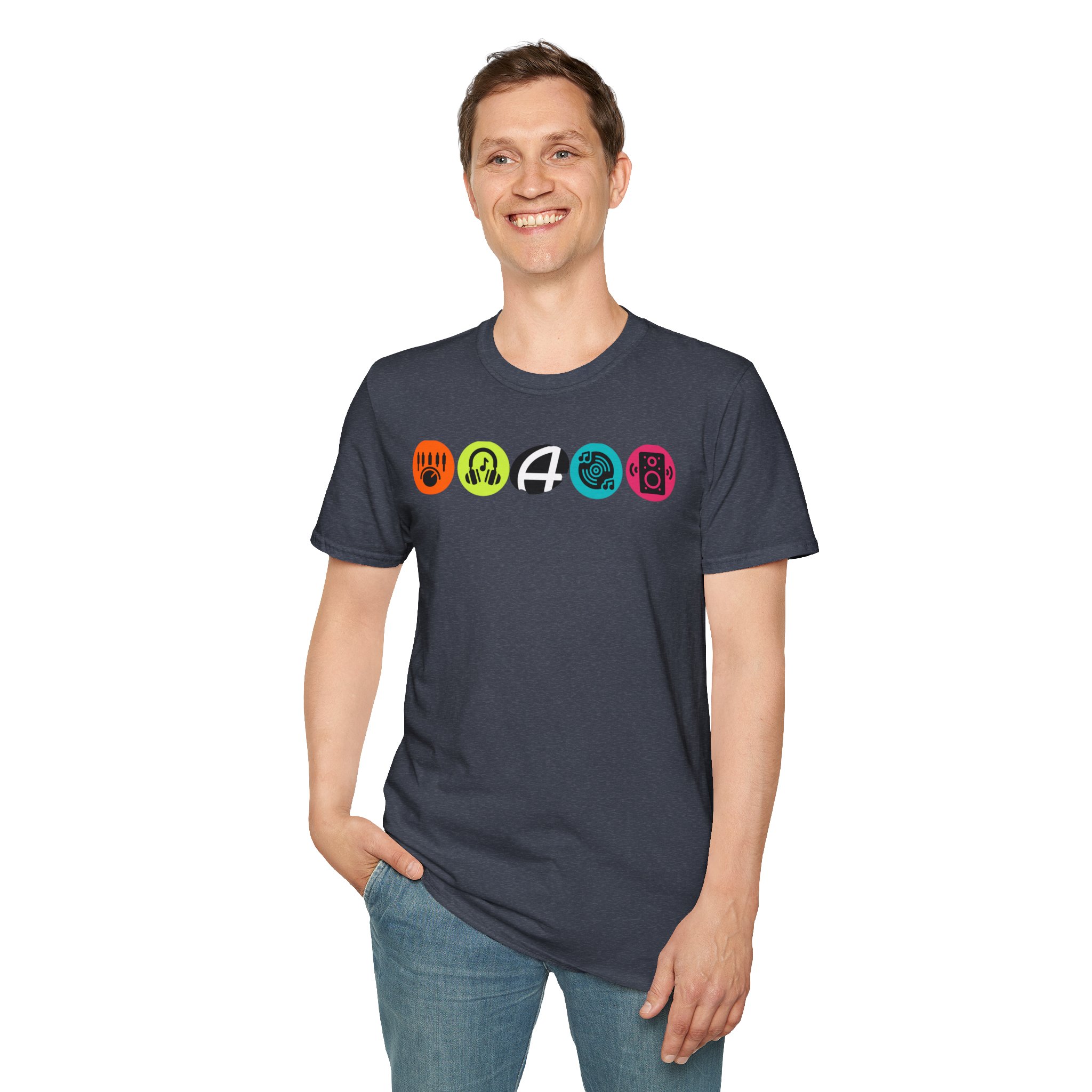 Music Icon Row T-Shirt — Colorful Band Equipment Graphic Tee - Image 96