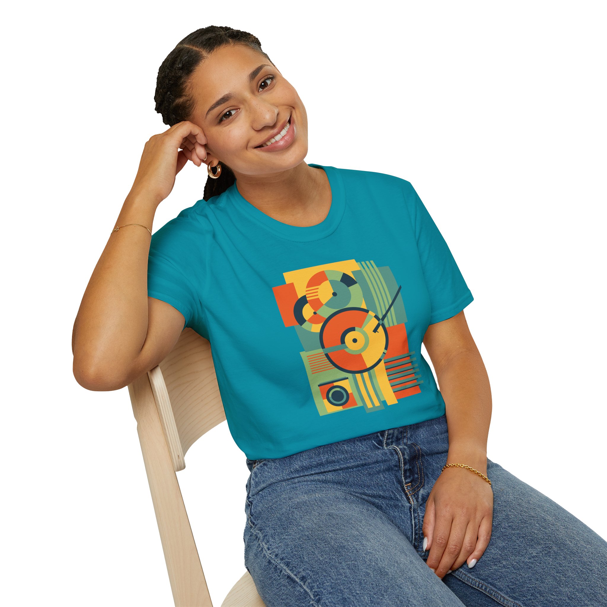 Retro Geometric Vinyl Record T-Shirt - Image 87