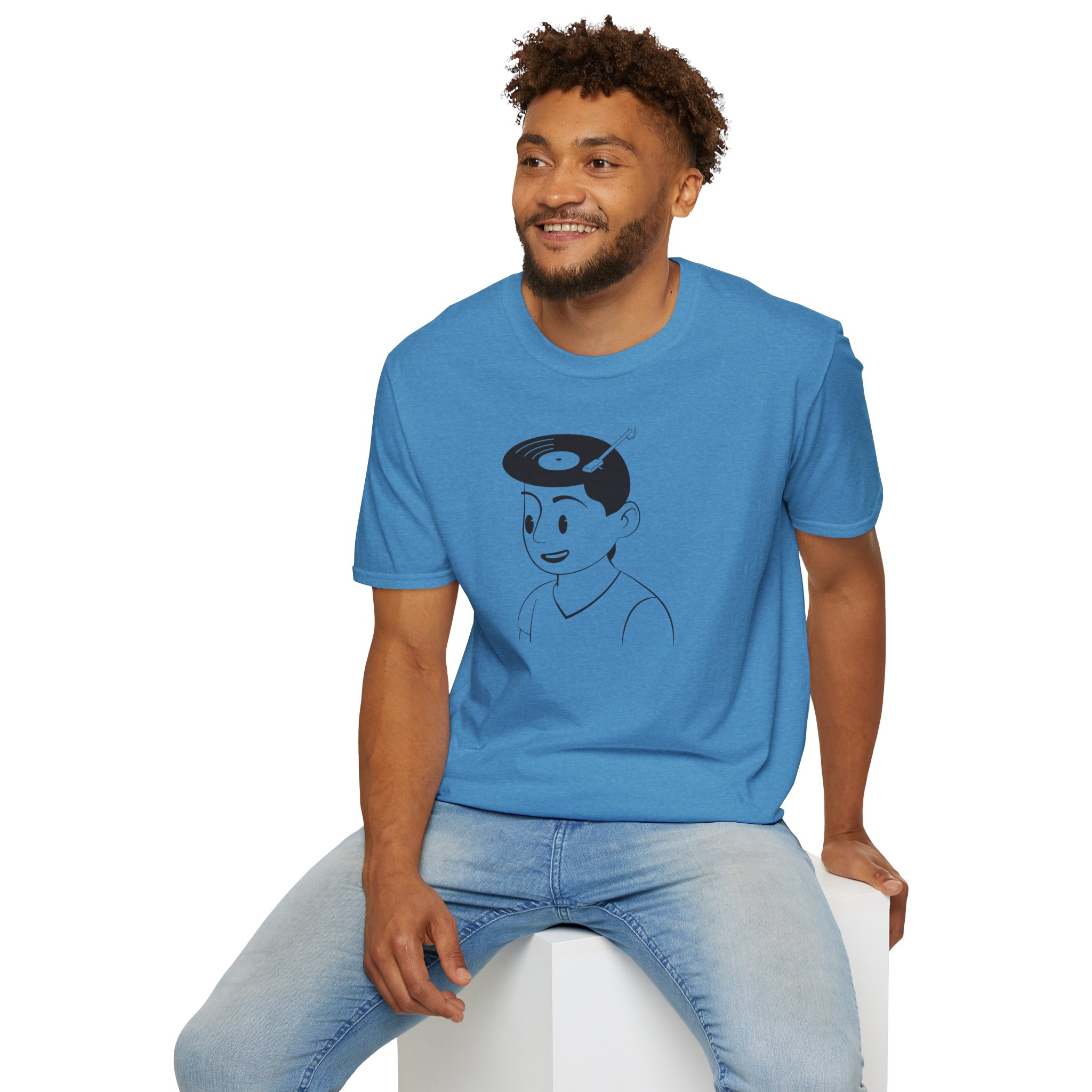 Retro Vinyl Head Illustration T-Shirt - Image 88