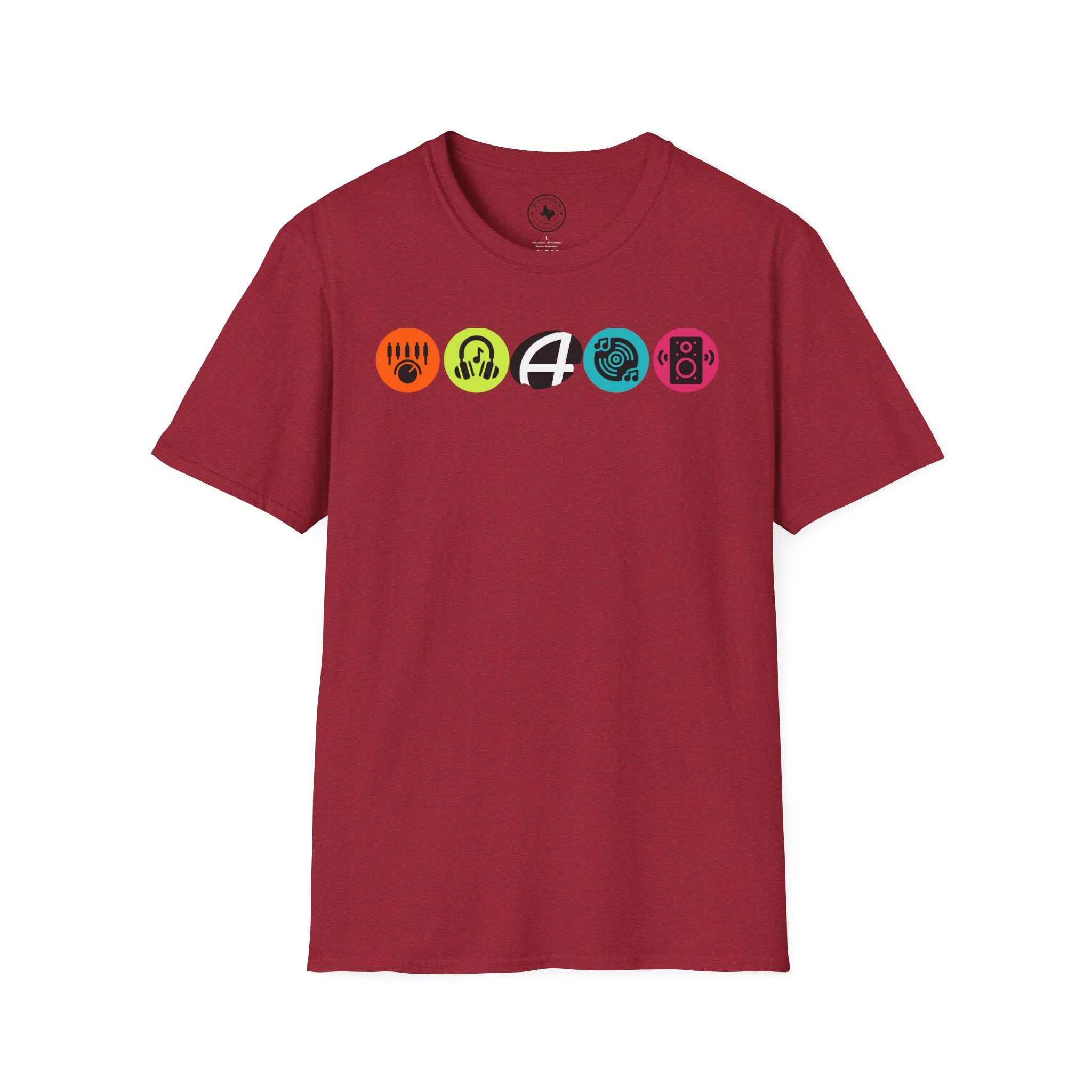 Music Icon Row T-Shirt — Colorful Band Equipment Graphic Tee - Image 109