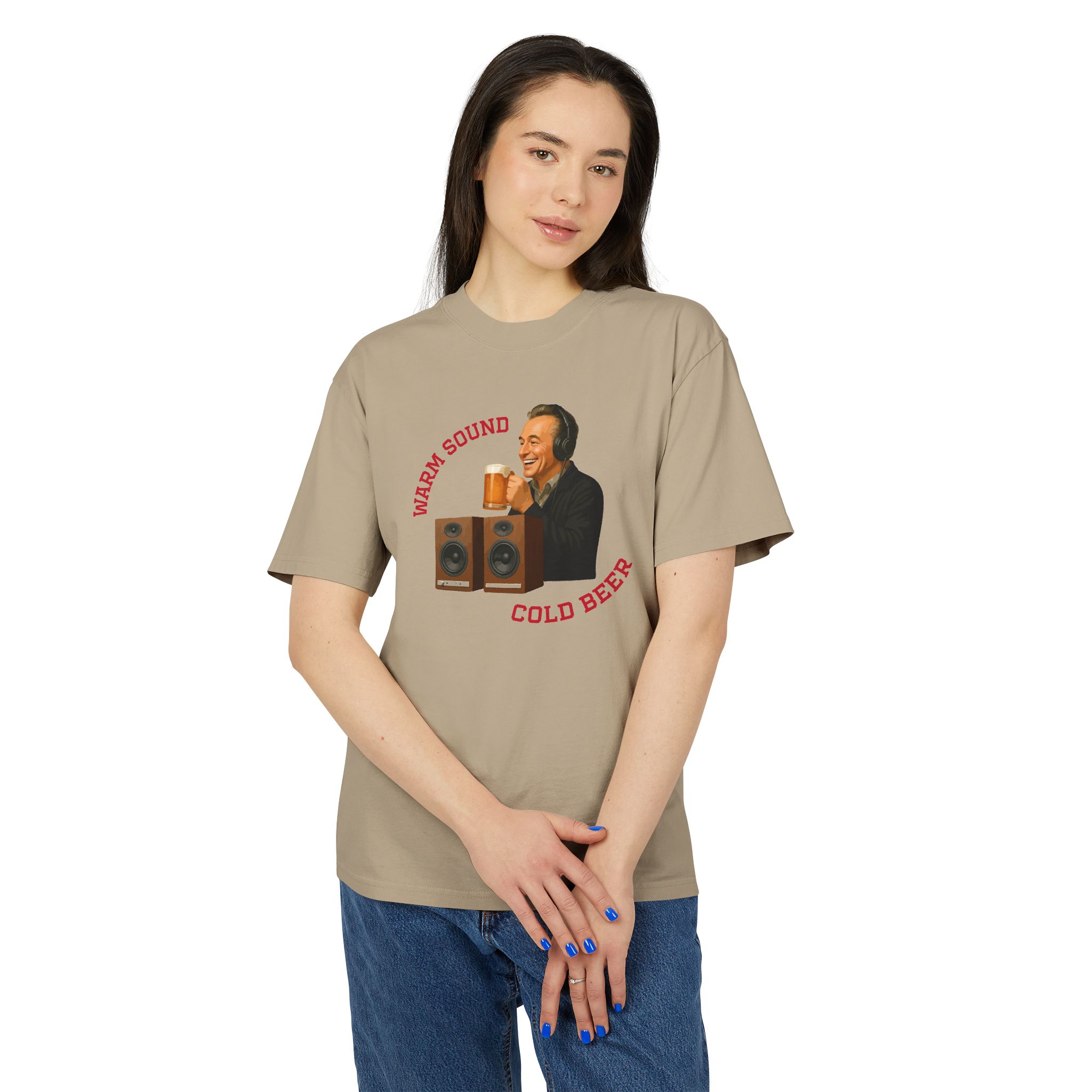 Retro Vibe Unisex Faded Tee - "Warm Sound, Cold Beer" Graphic - Image 3