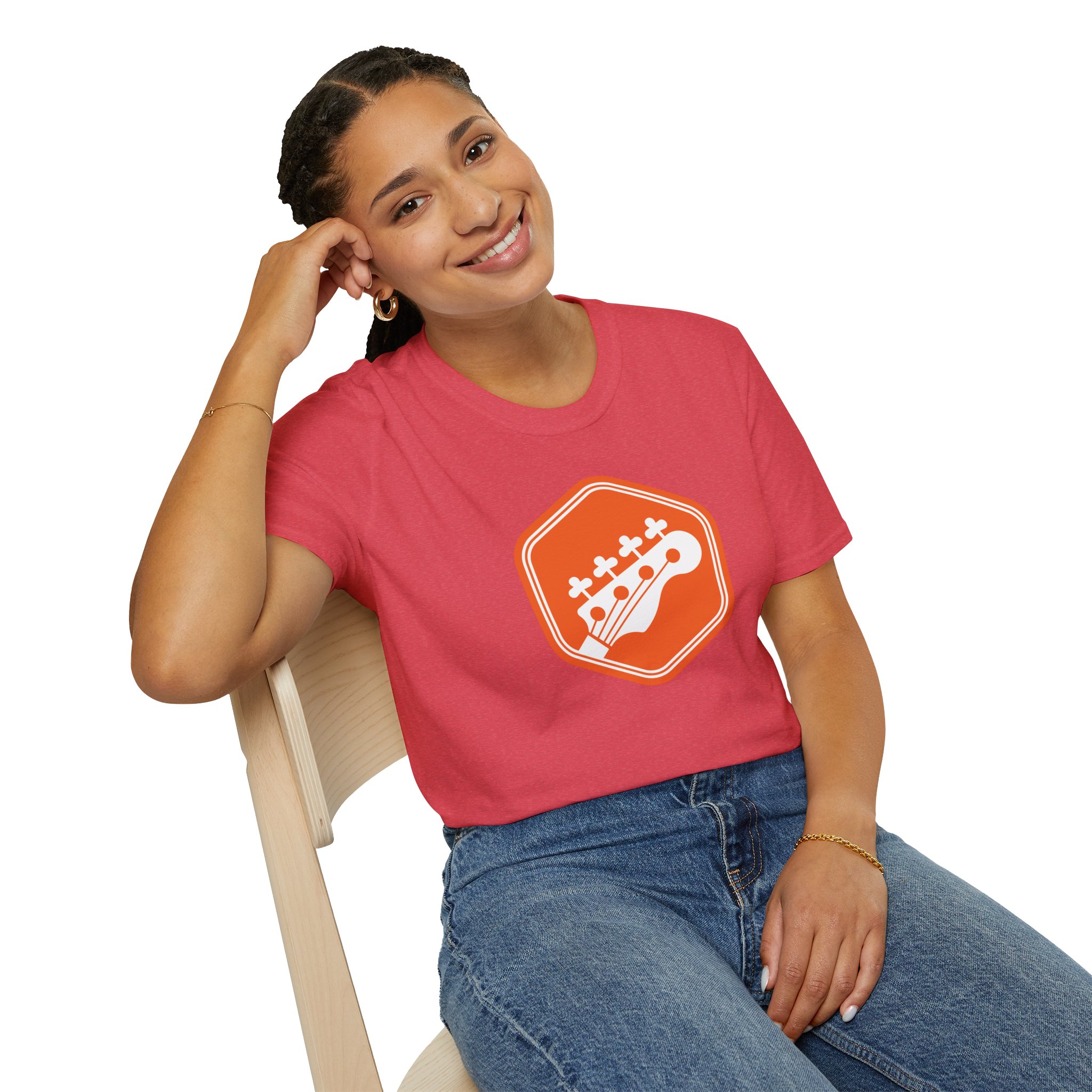 Orange Bass Guitar Badge T-Shirt — Retro Musician Tee for Bass Players - Image 116