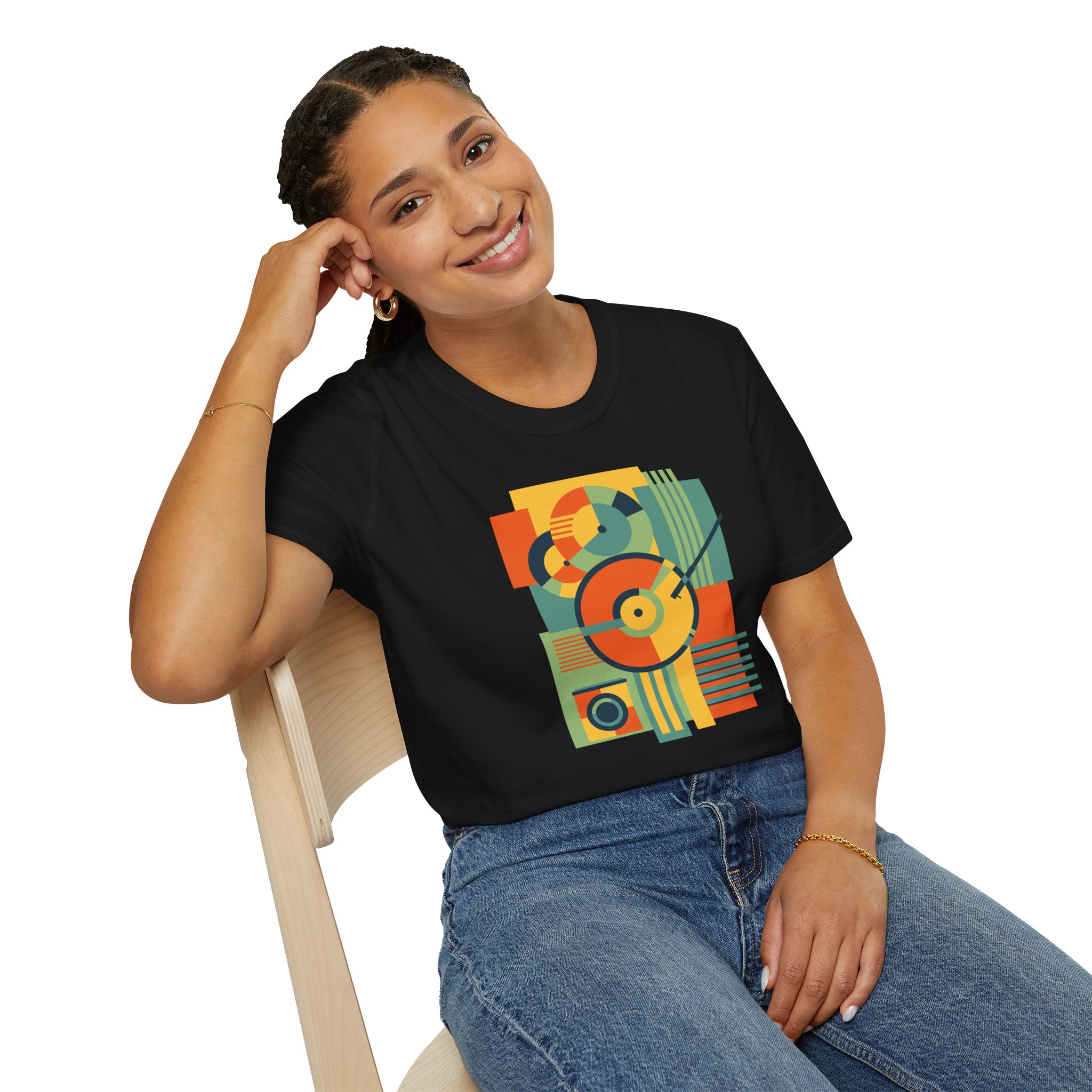 Retro Geometric Vinyl Record T-Shirt - Image 39