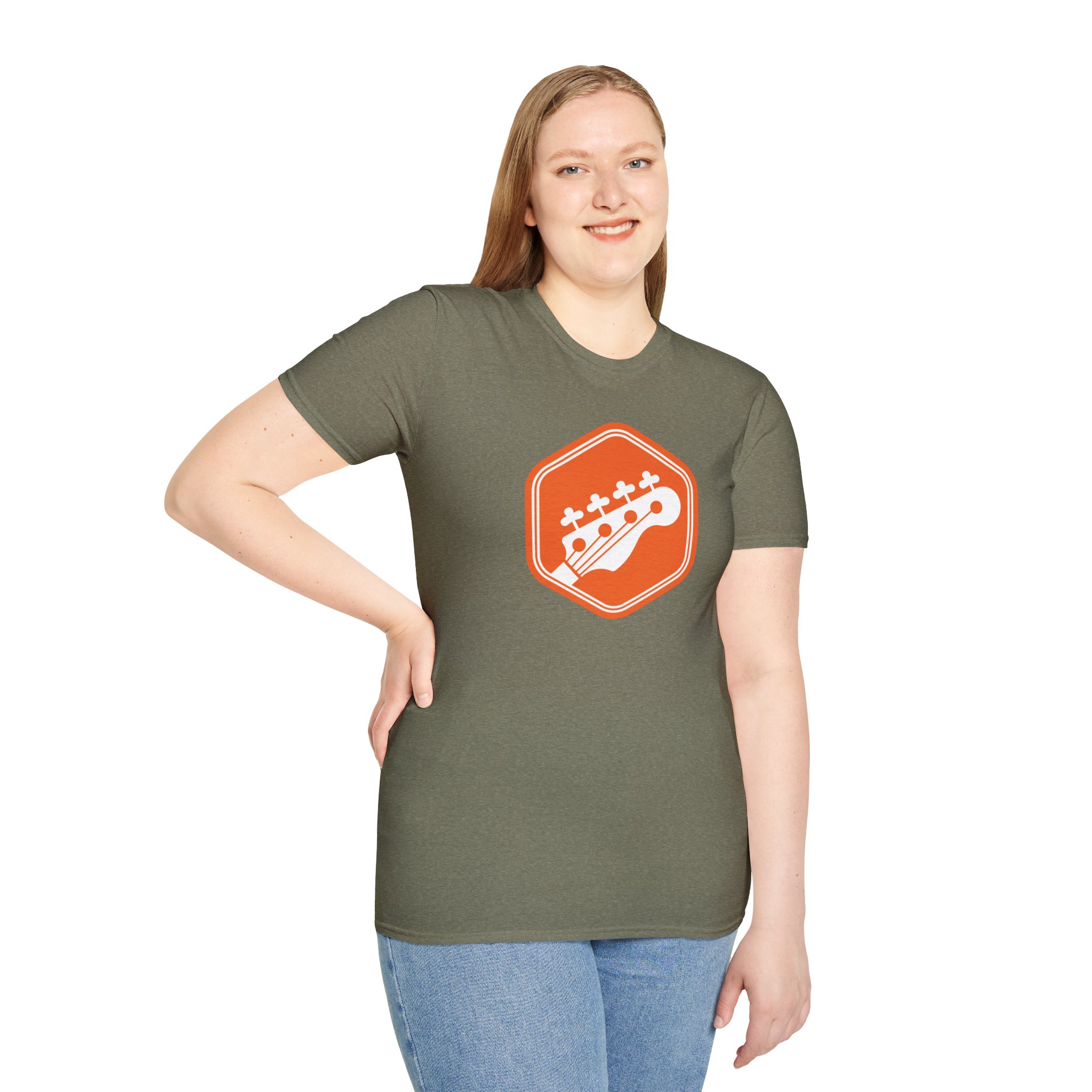 Orange Bass Guitar Badge T-Shirt — Retro Musician Tee for Bass Players - Image 6