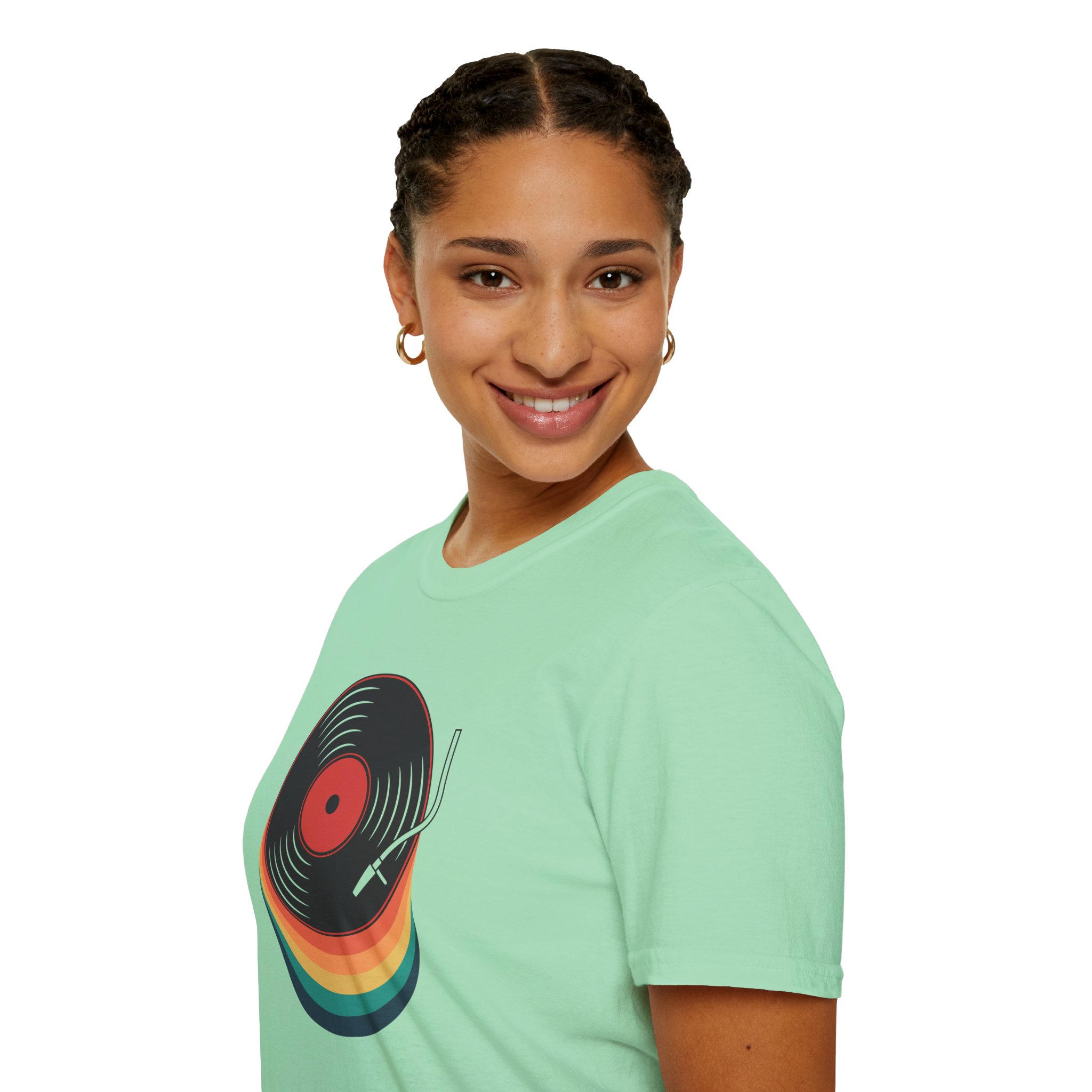 Retro Vinyl Record T-Shirt — Rainbow Stack Turntable Tee - Image 110