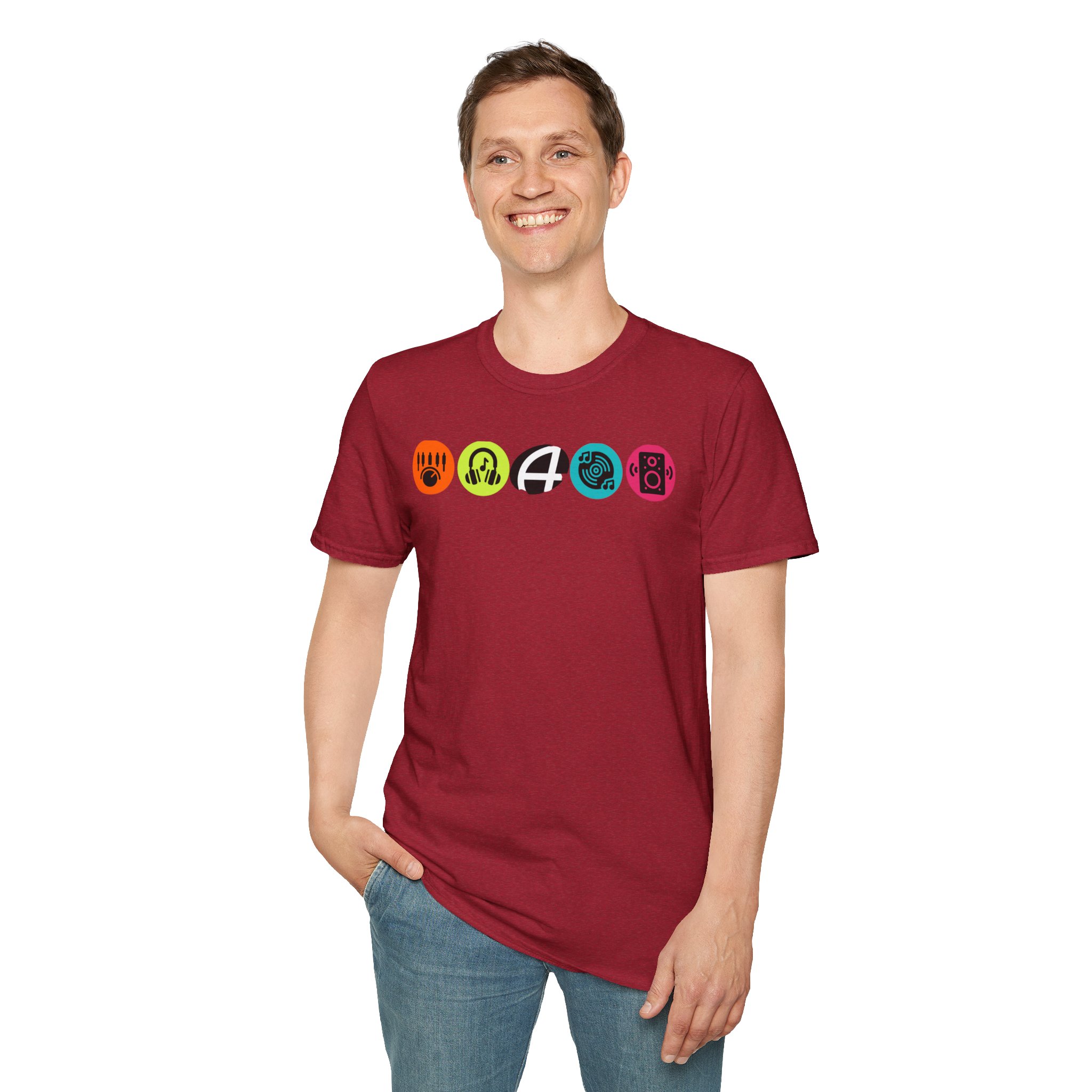Music Icon Row T-Shirt — Colorful Band Equipment Graphic Tee - Image 114