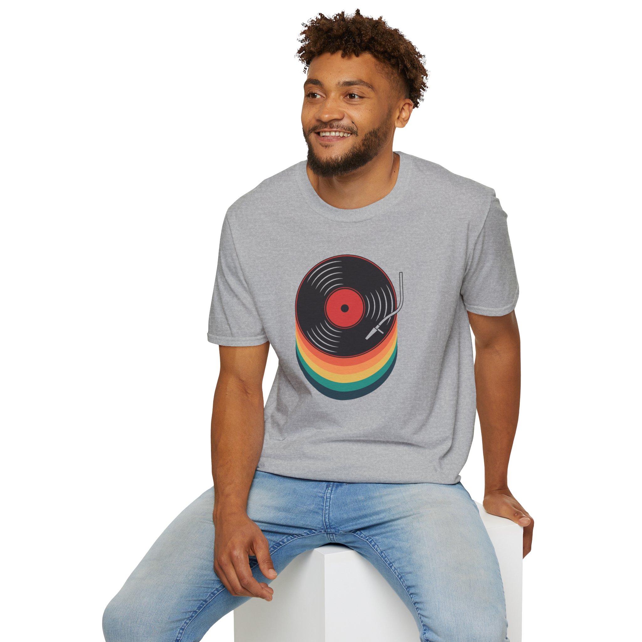 Retro Vinyl Record T-Shirt — Rainbow Stack Turntable Tee - Image 57