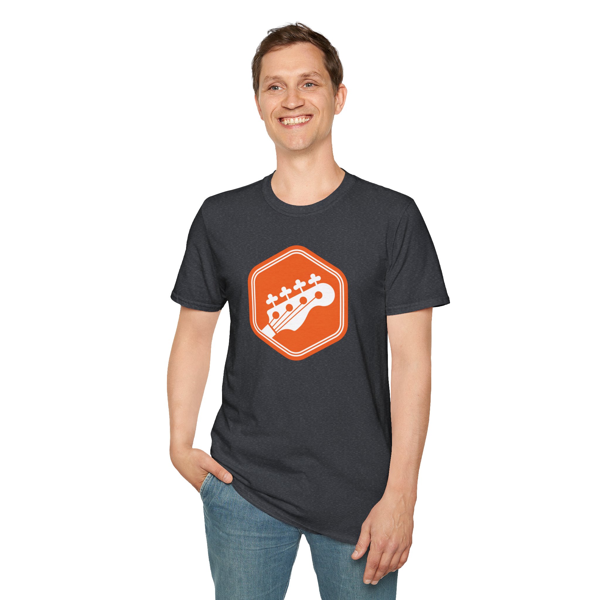 Orange Bass Guitar Badge T-Shirt — Retro Musician Tee for Bass Players - Image 90