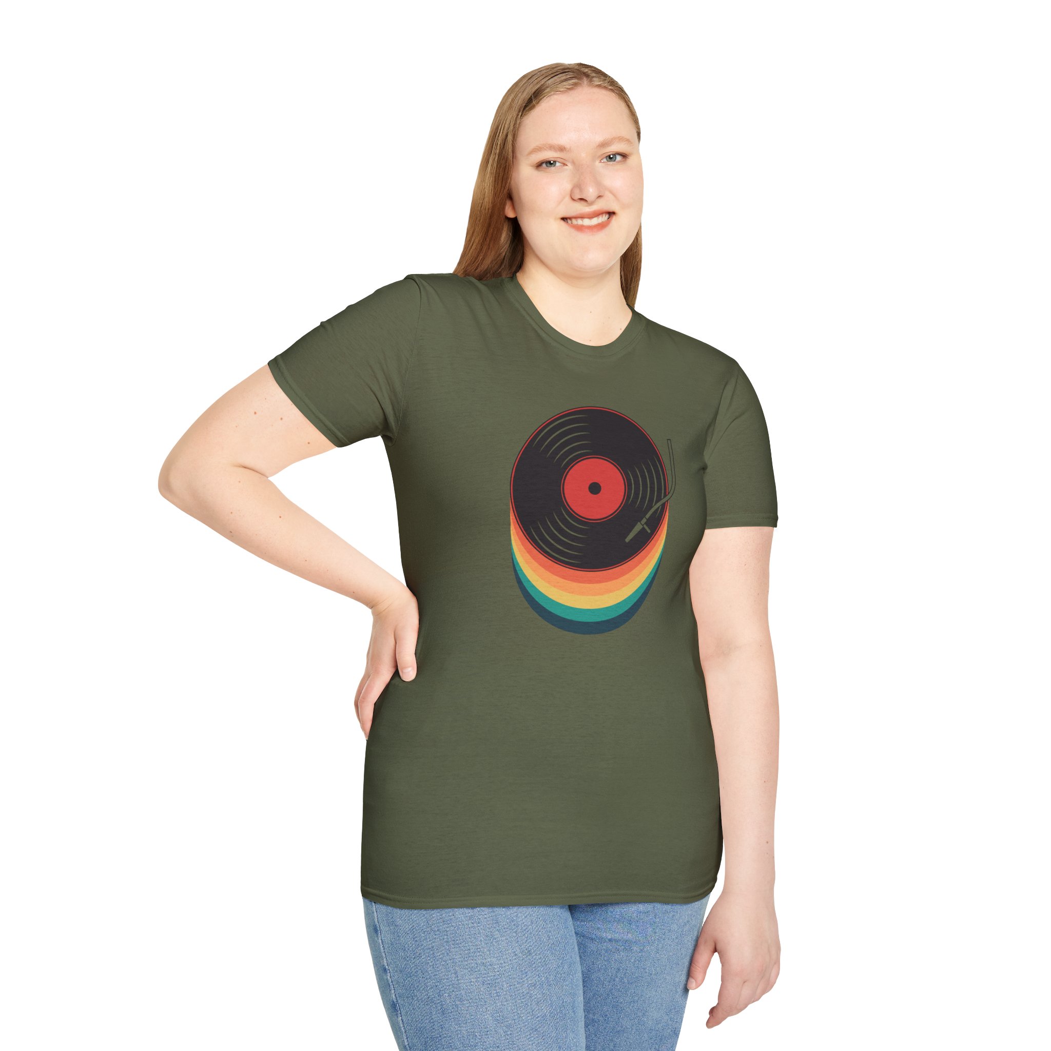 Retro Vinyl Record T-Shirt — Rainbow Stack Turntable Tee - Image 95