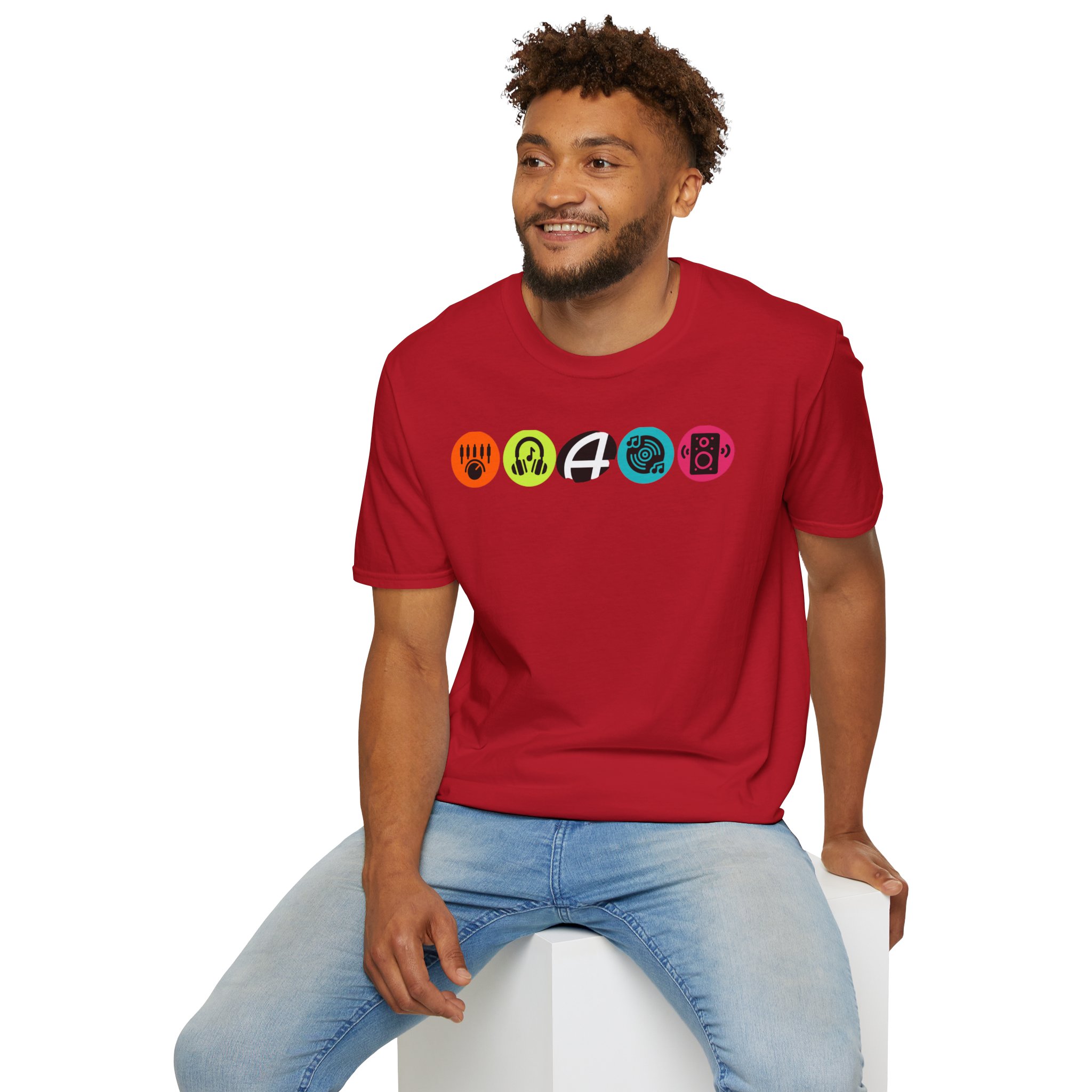 Music Icon Row T-Shirt — Colorful Band Equipment Graphic Tee - Image 125