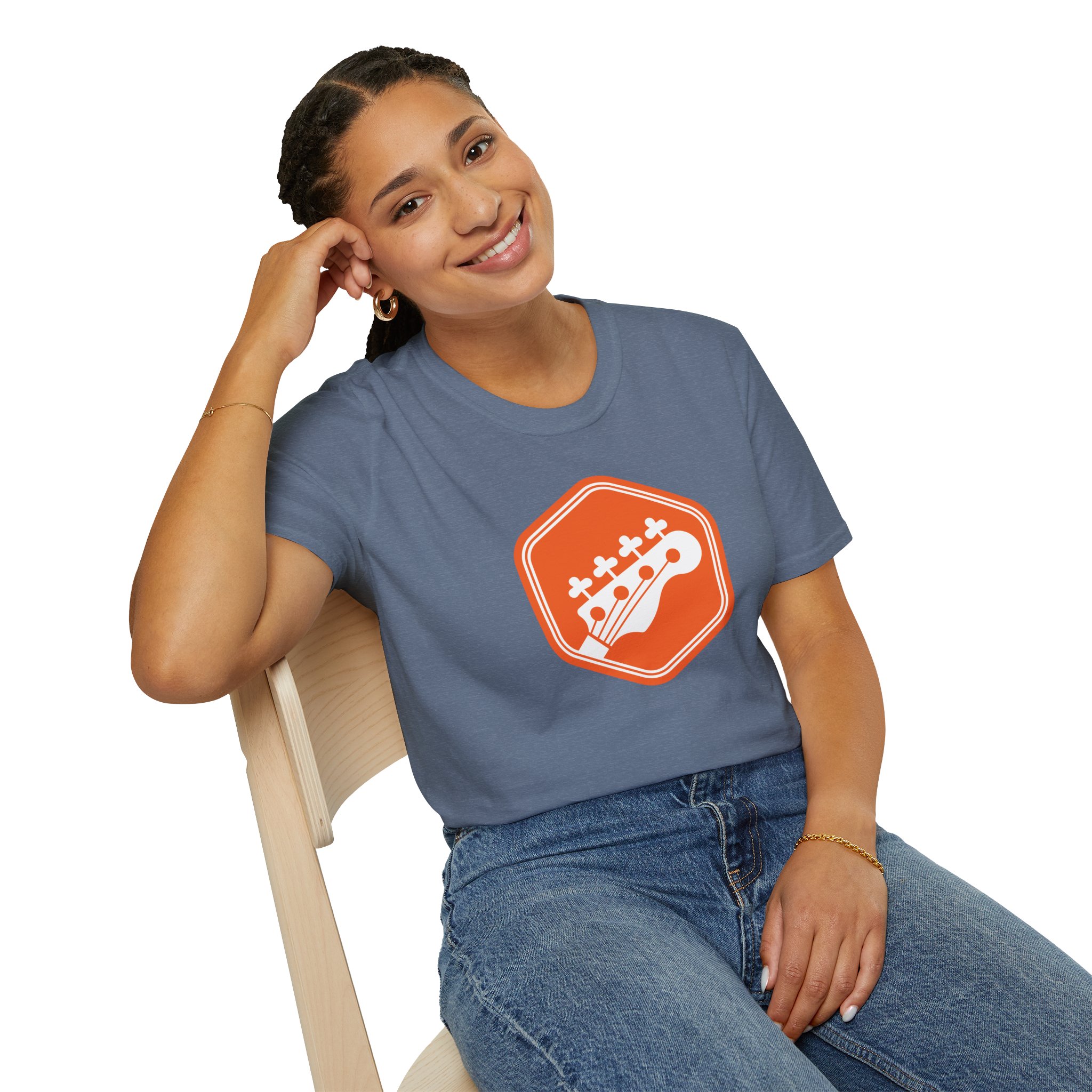 Orange Bass Guitar Badge T-Shirt — Retro Musician Tee for Bass Players - Image 80