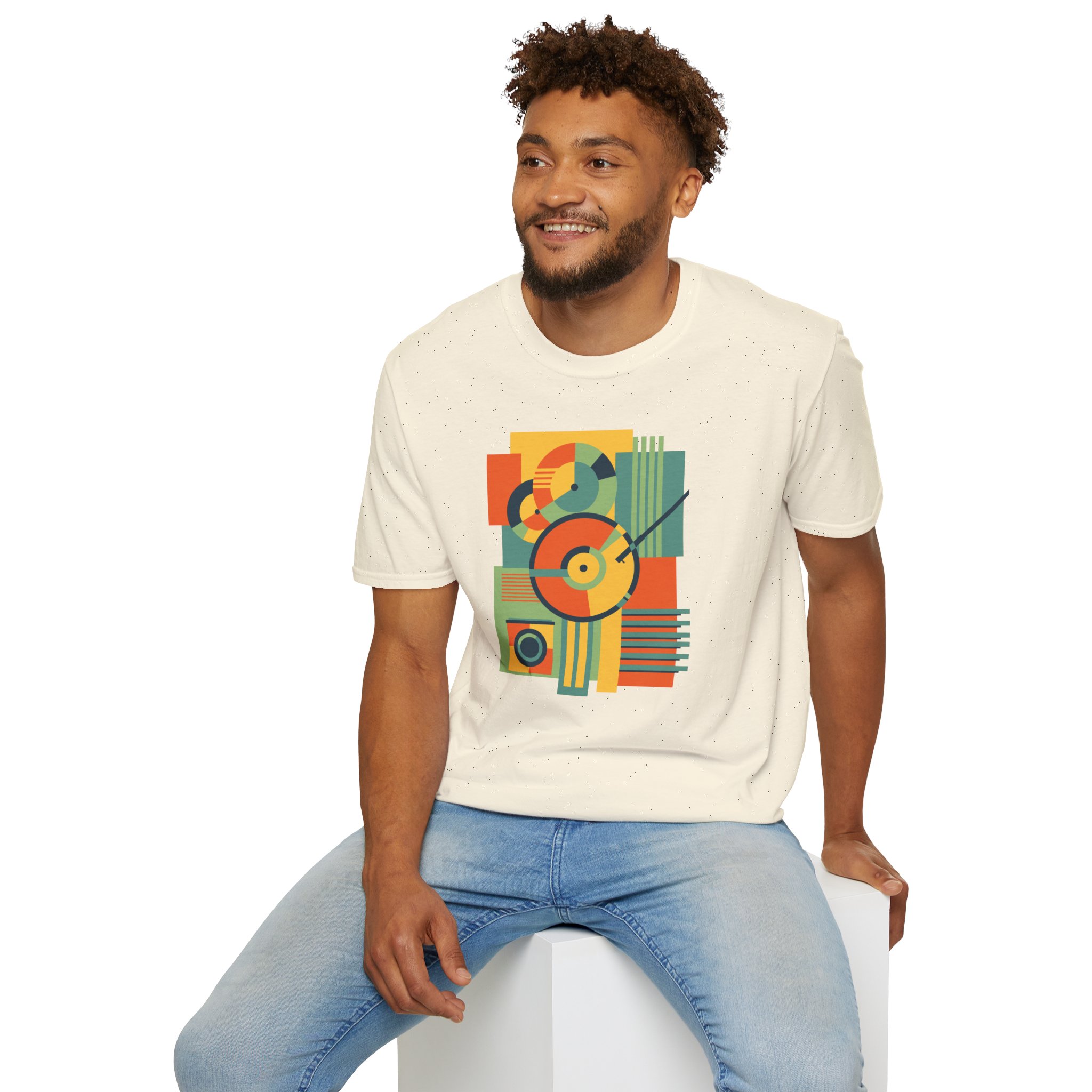 Retro Geometric Vinyl Record T-Shirt - Image 64