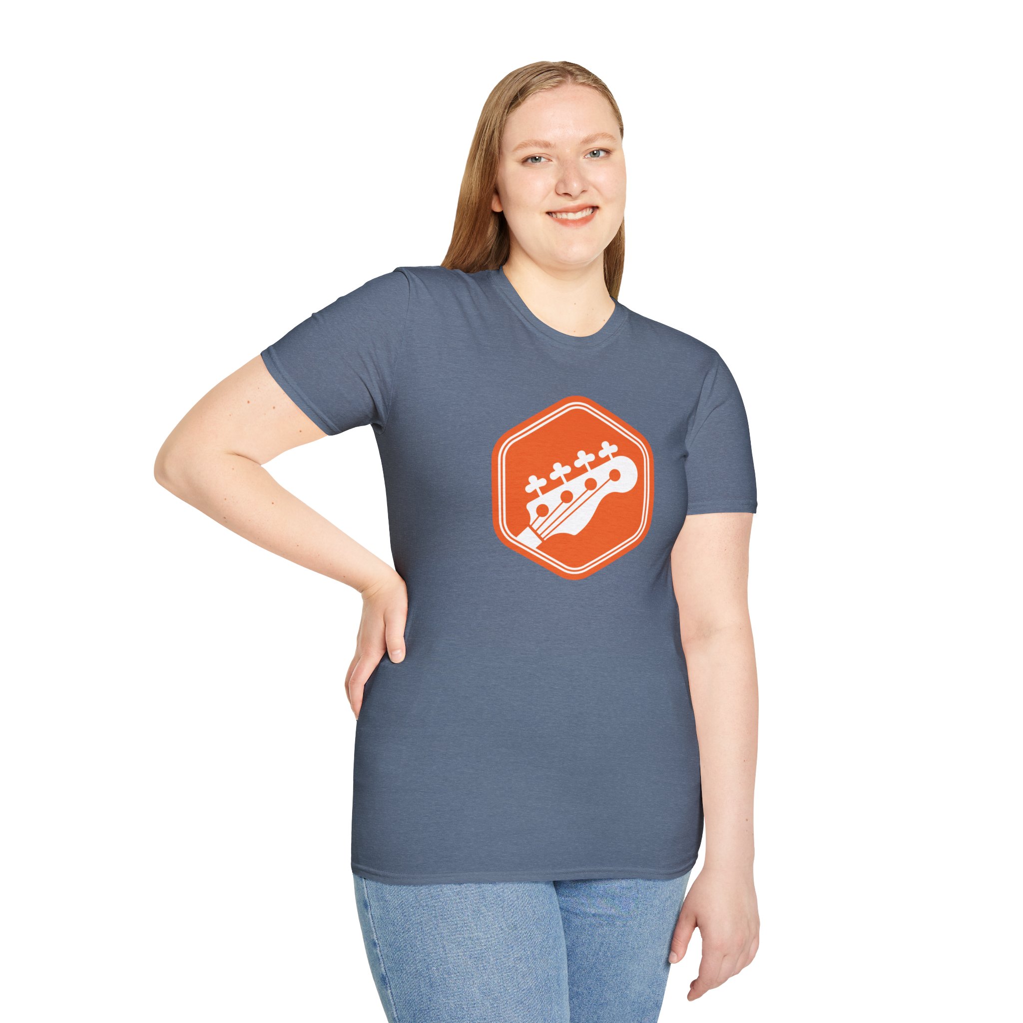 Orange Bass Guitar Badge T-Shirt — Retro Musician Tee for Bass Players - Image 77
