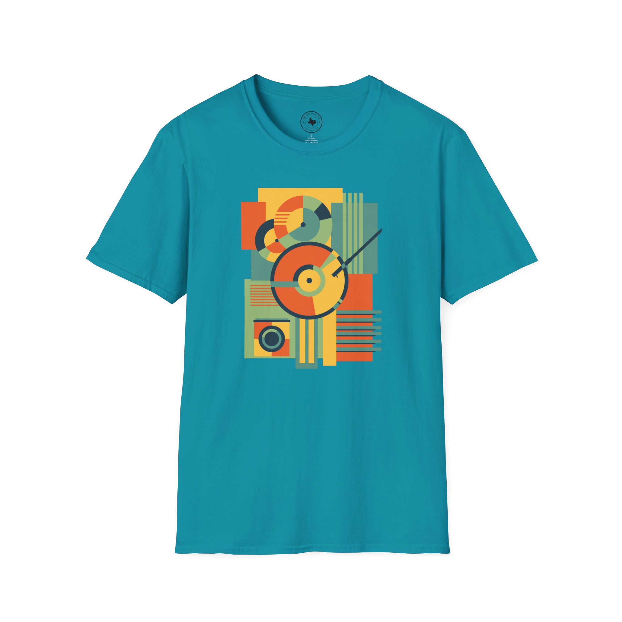 Retro Geometric Vinyl Record T-Shirt - Image 81