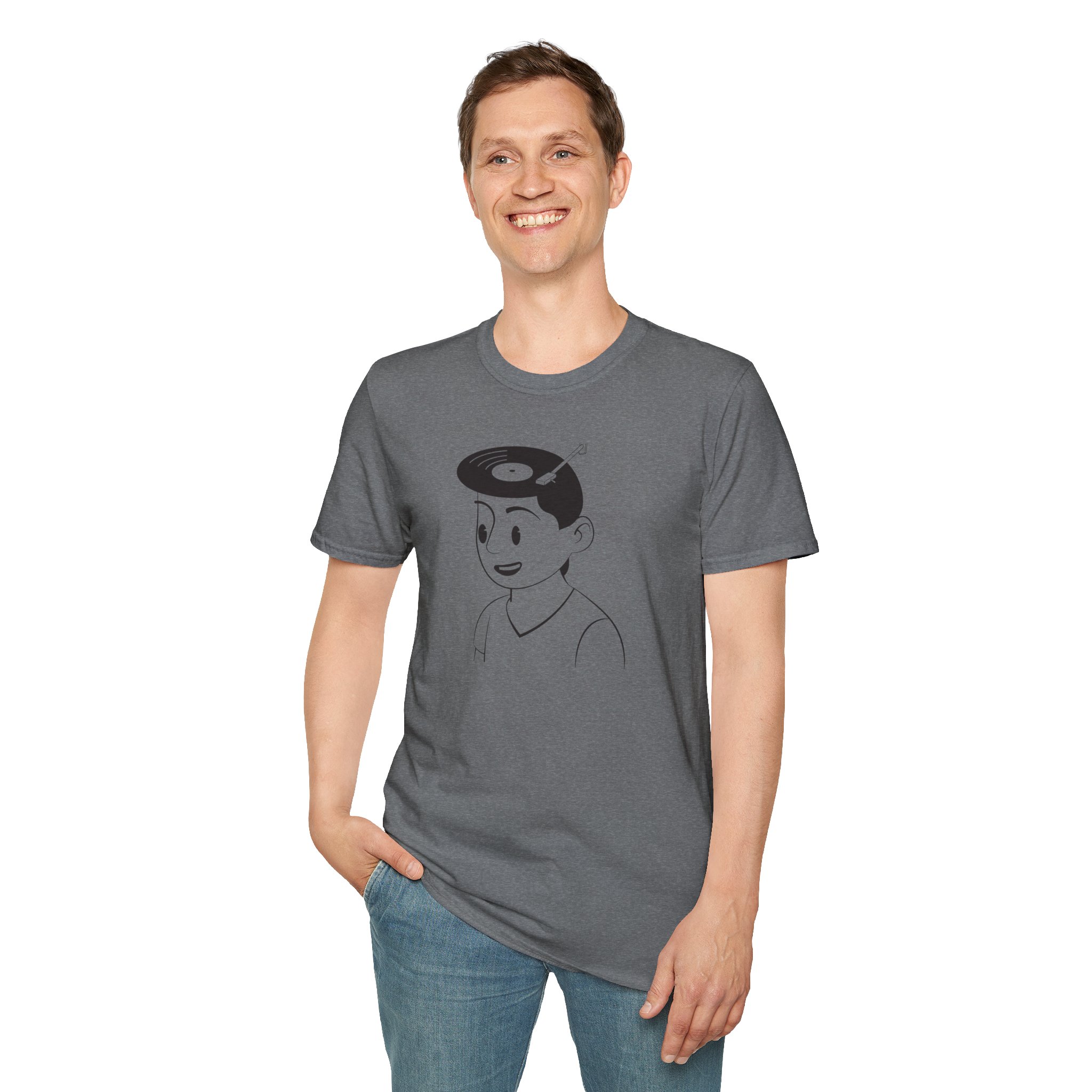 Retro Vinyl Head Illustration T-Shirt - Image 78