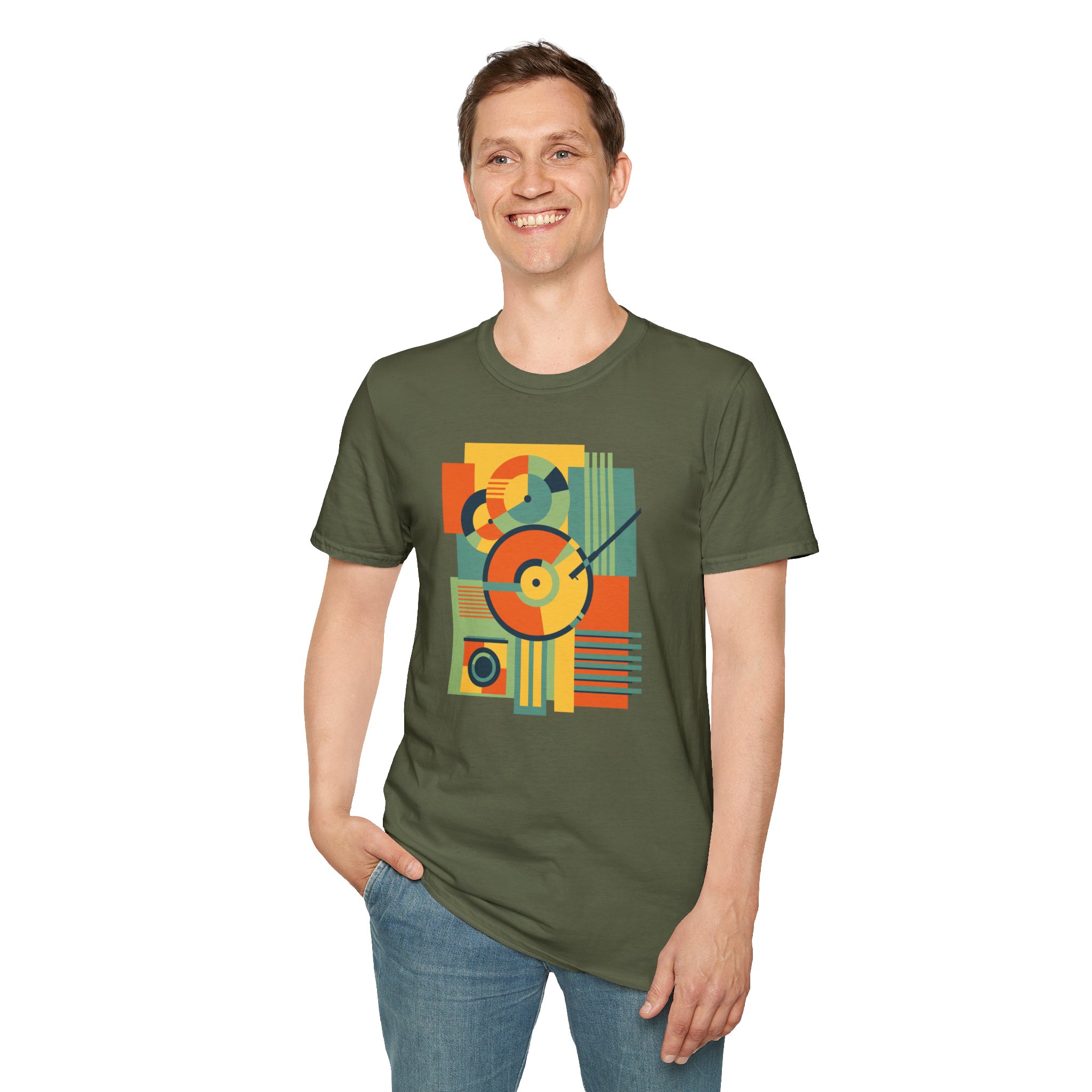 Retro Geometric Vinyl Record T-Shirt - Image 70