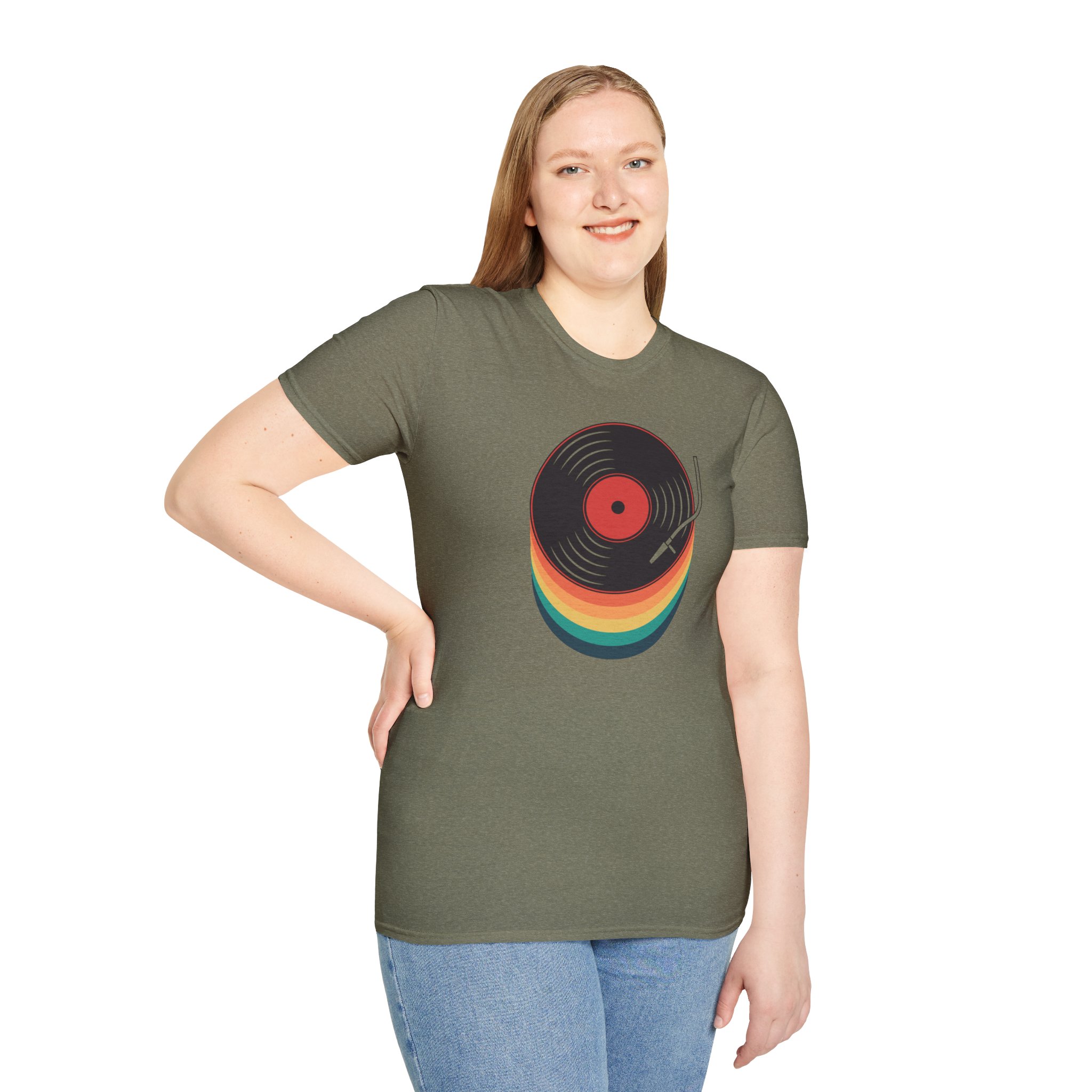 Retro Vinyl Record T-Shirt — Rainbow Stack Turntable Tee - Image 85