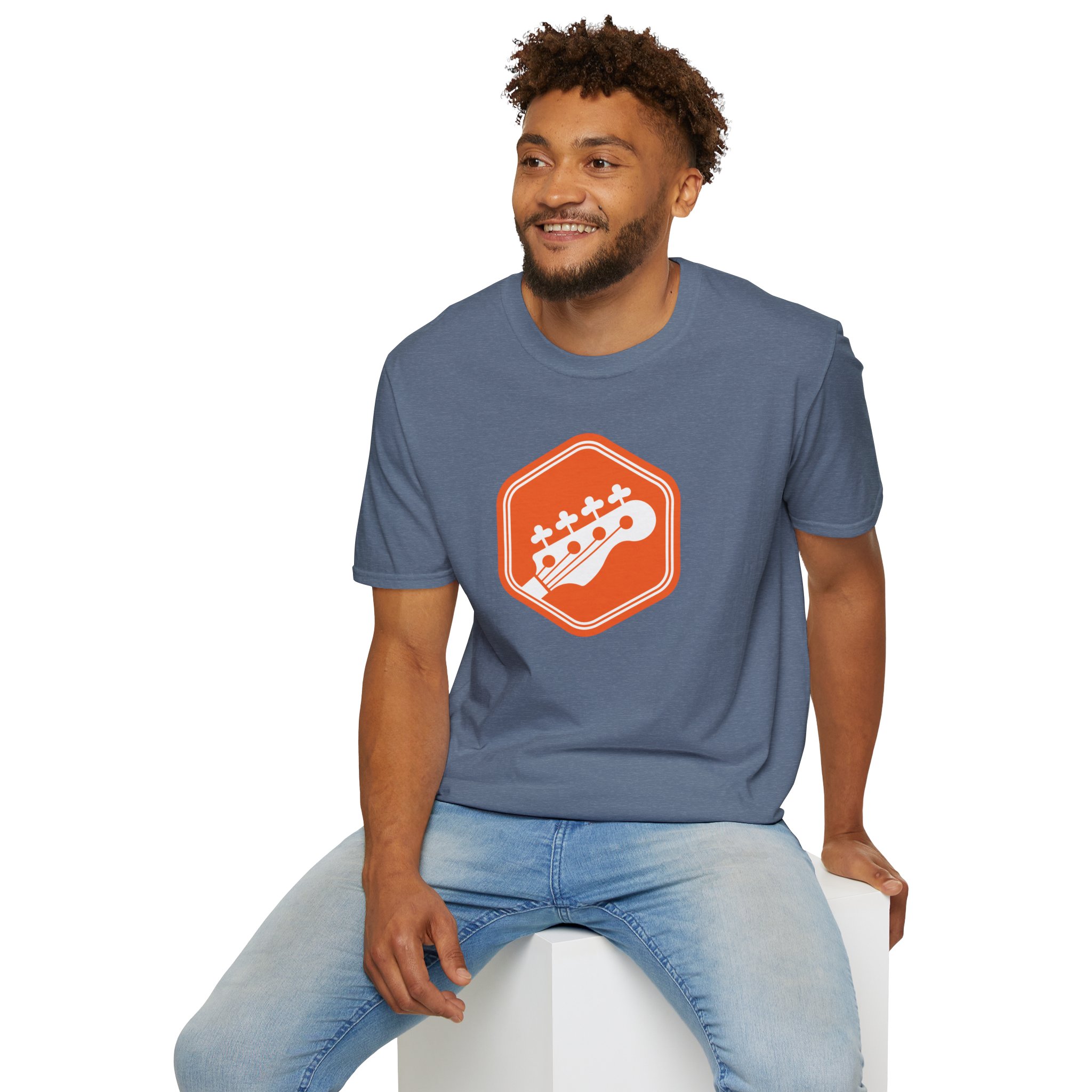 Orange Bass Guitar Badge T-Shirt — Retro Musician Tee for Bass Players - Image 79