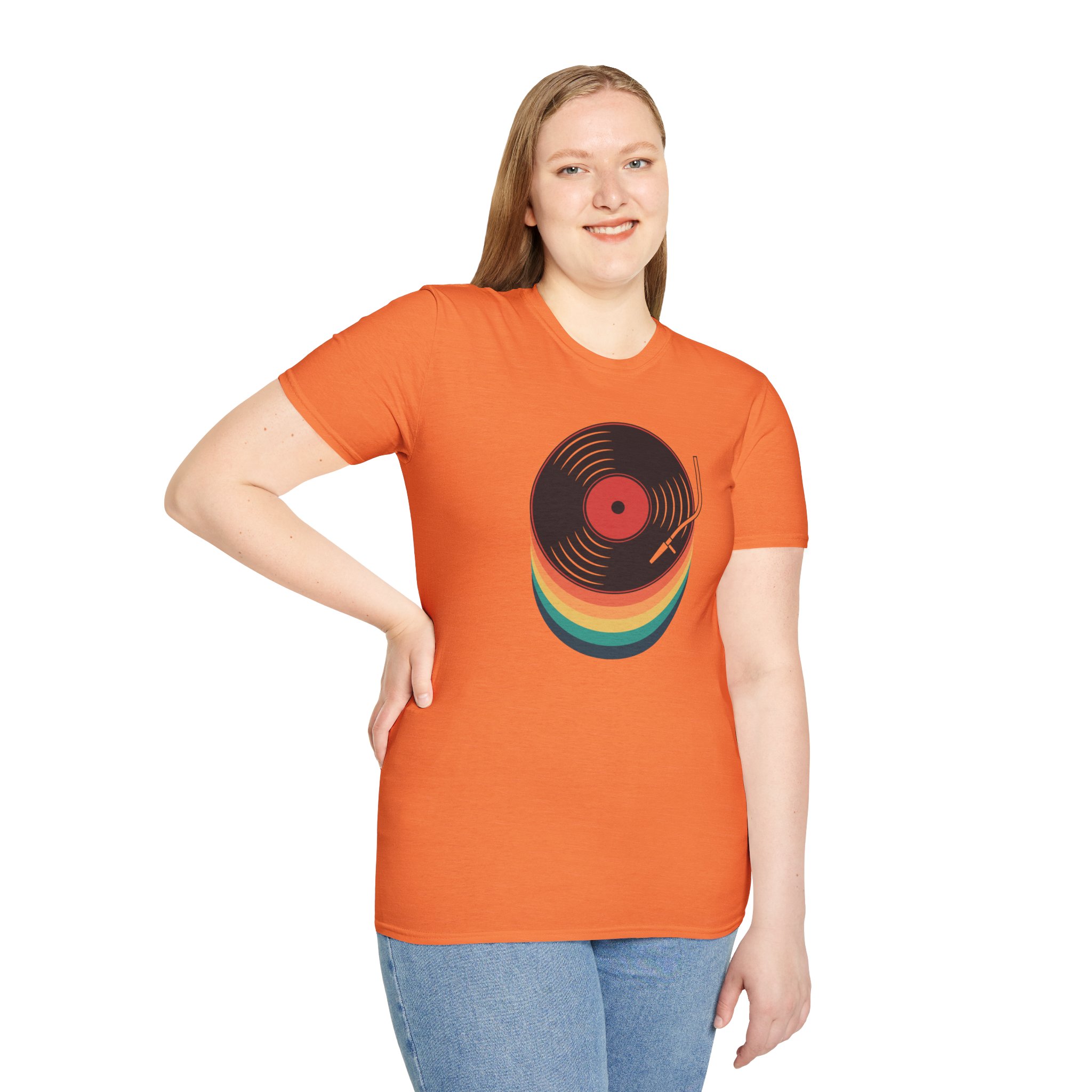 Retro Vinyl Record T-Shirt — Rainbow Stack Turntable Tee - Image 25
