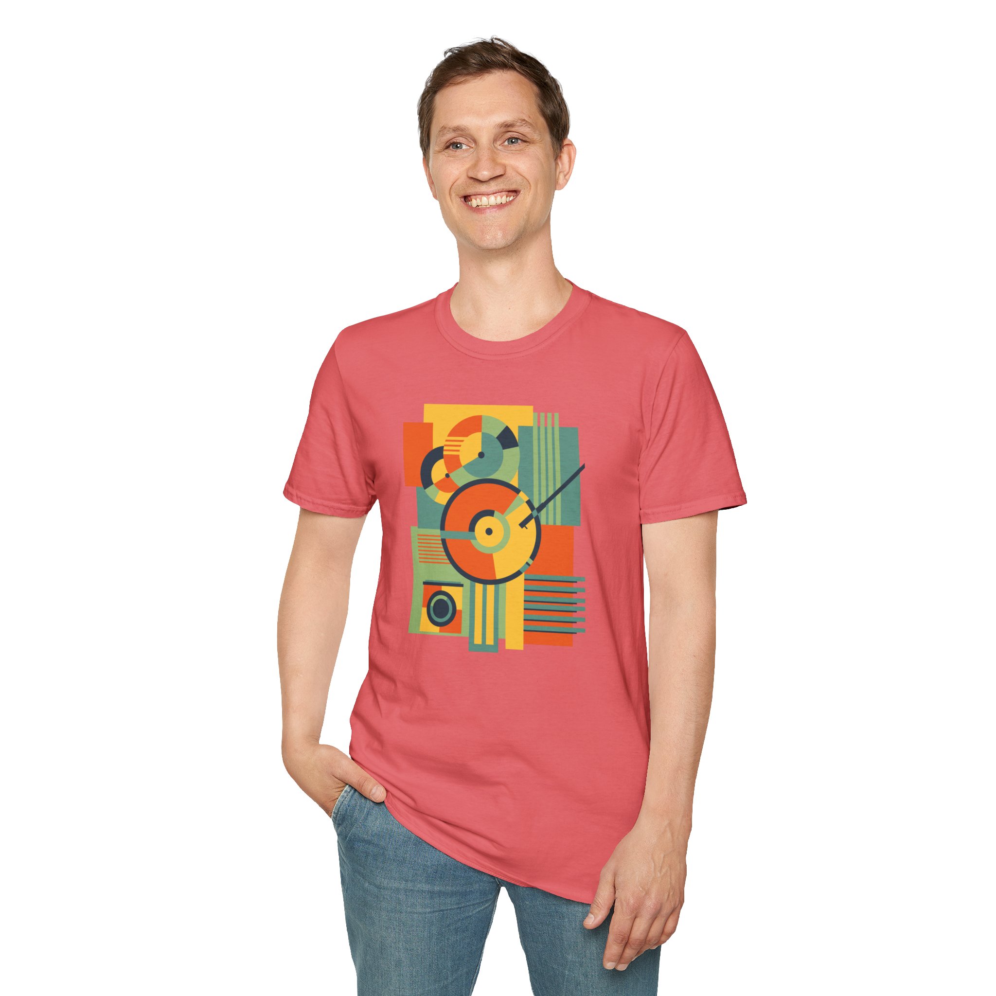 Retro Geometric Vinyl Record T-Shirt - Image 30